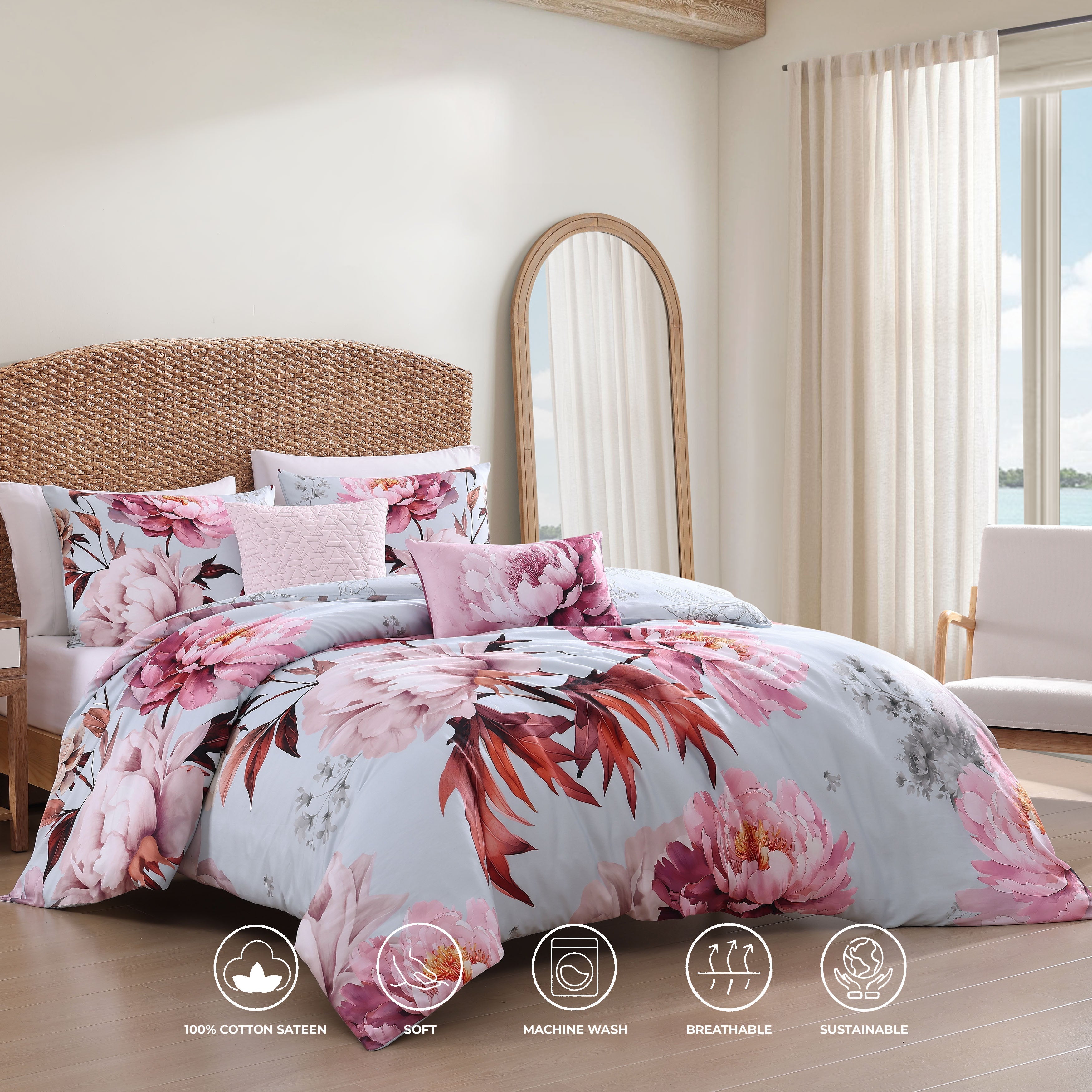 Bebejan Blooming Peonies 5 Piece Reversible Comforter Set
