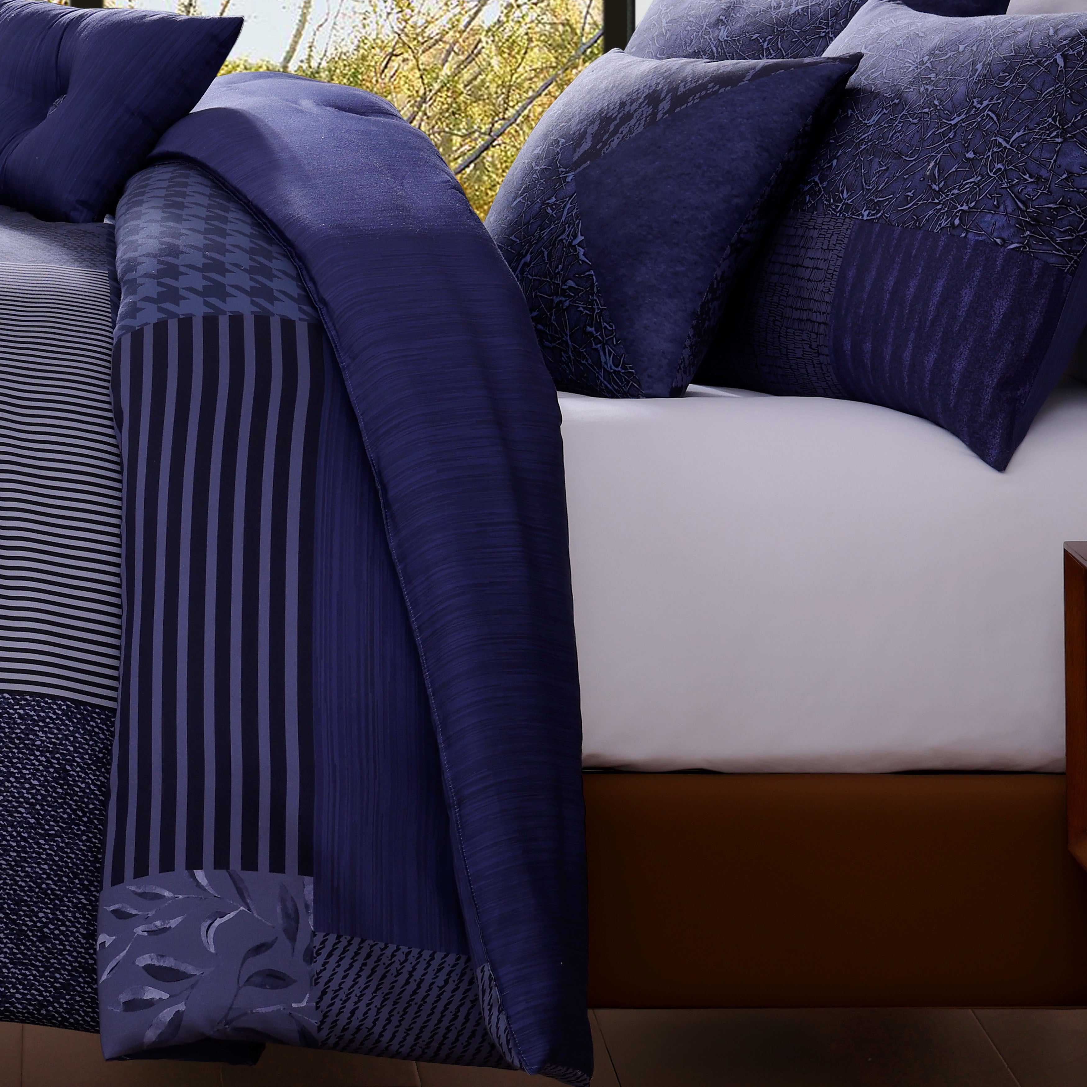 Bebejan Blue Denim Patchwork 5 Piece Reversible Comforter Set