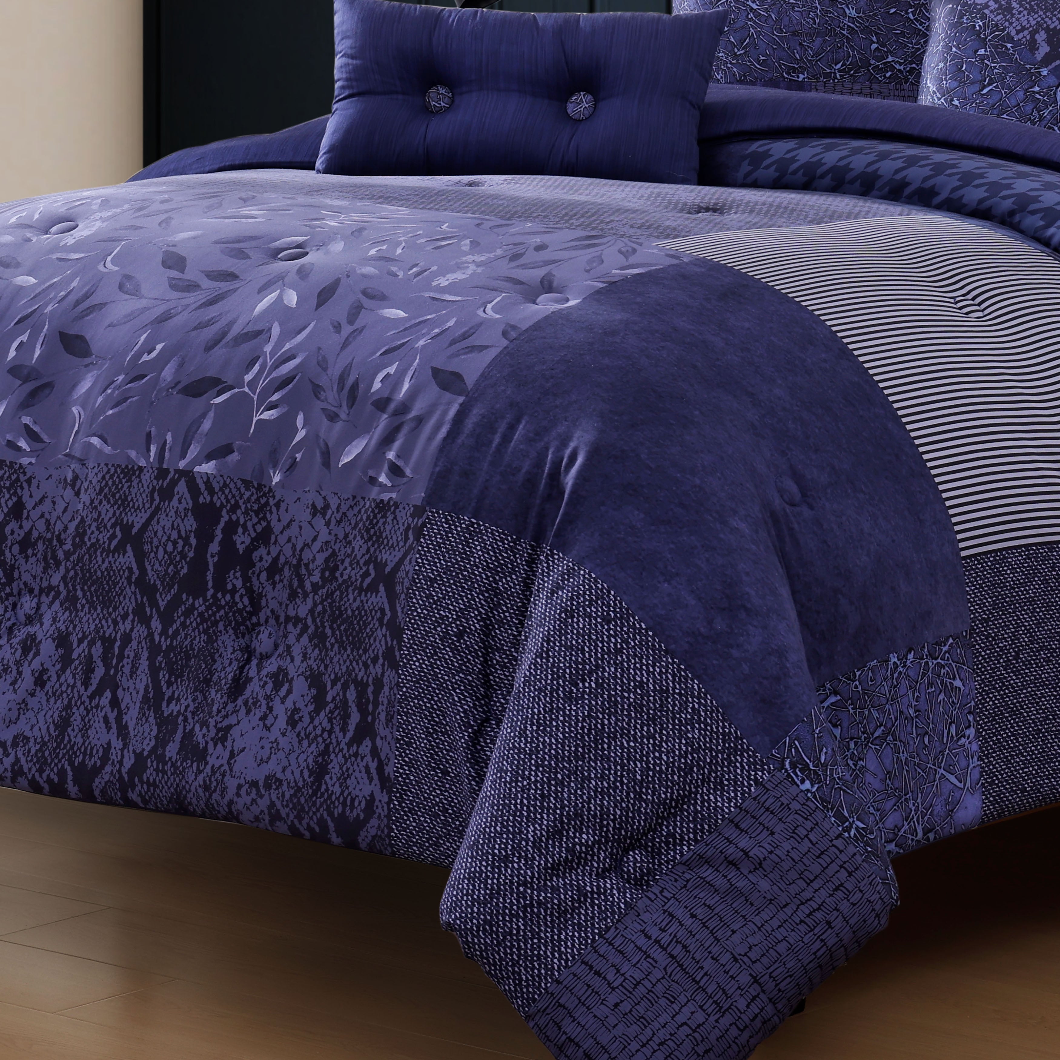 Bebejan Blue Denim Patchwork 5 Piece Reversible Comforter Set