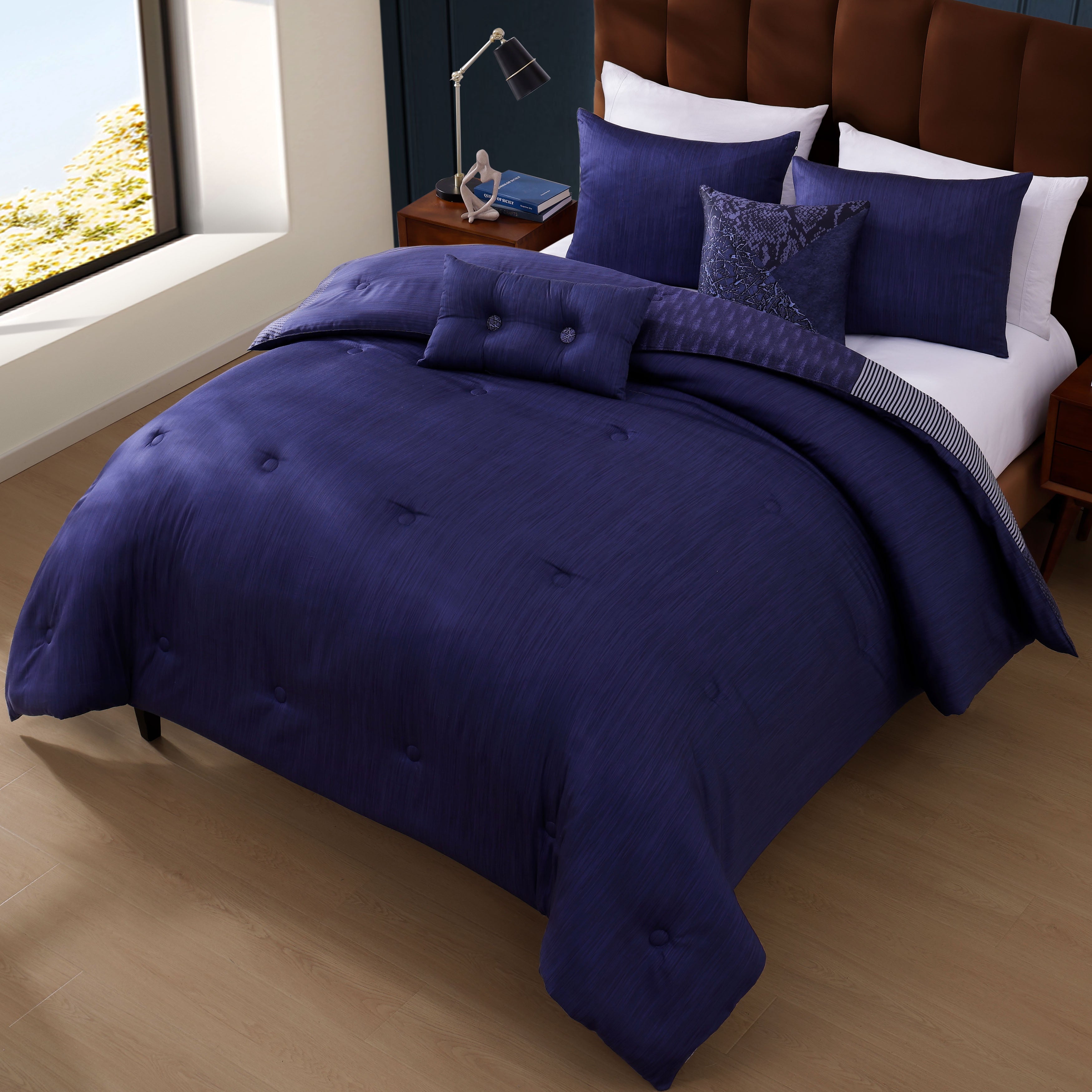 Bebejan Blue Denim Patchwork 5 Piece Reversible Comforter Set