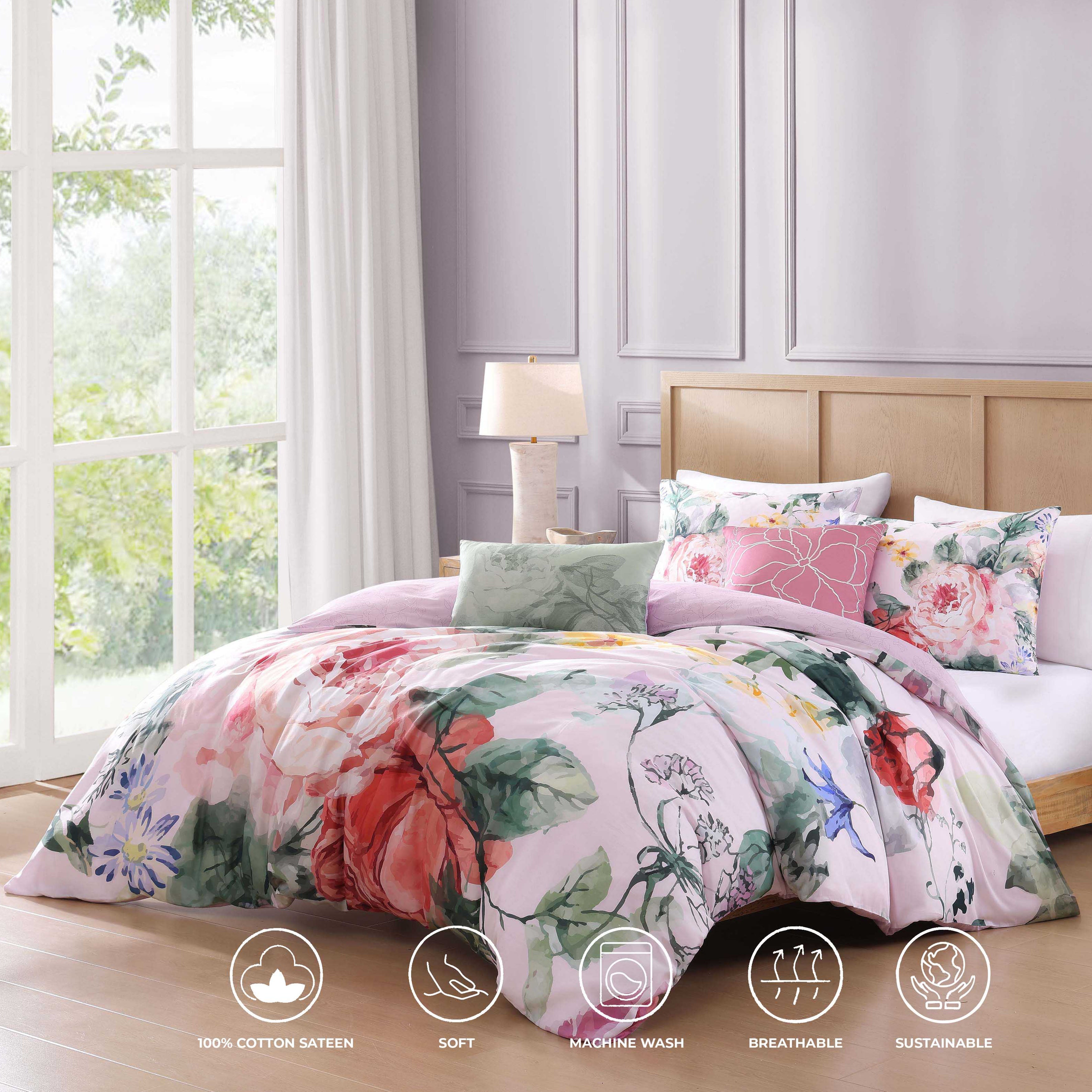 Bebejan Cool Pink Roses 5 Piece Reversible Comforter Set