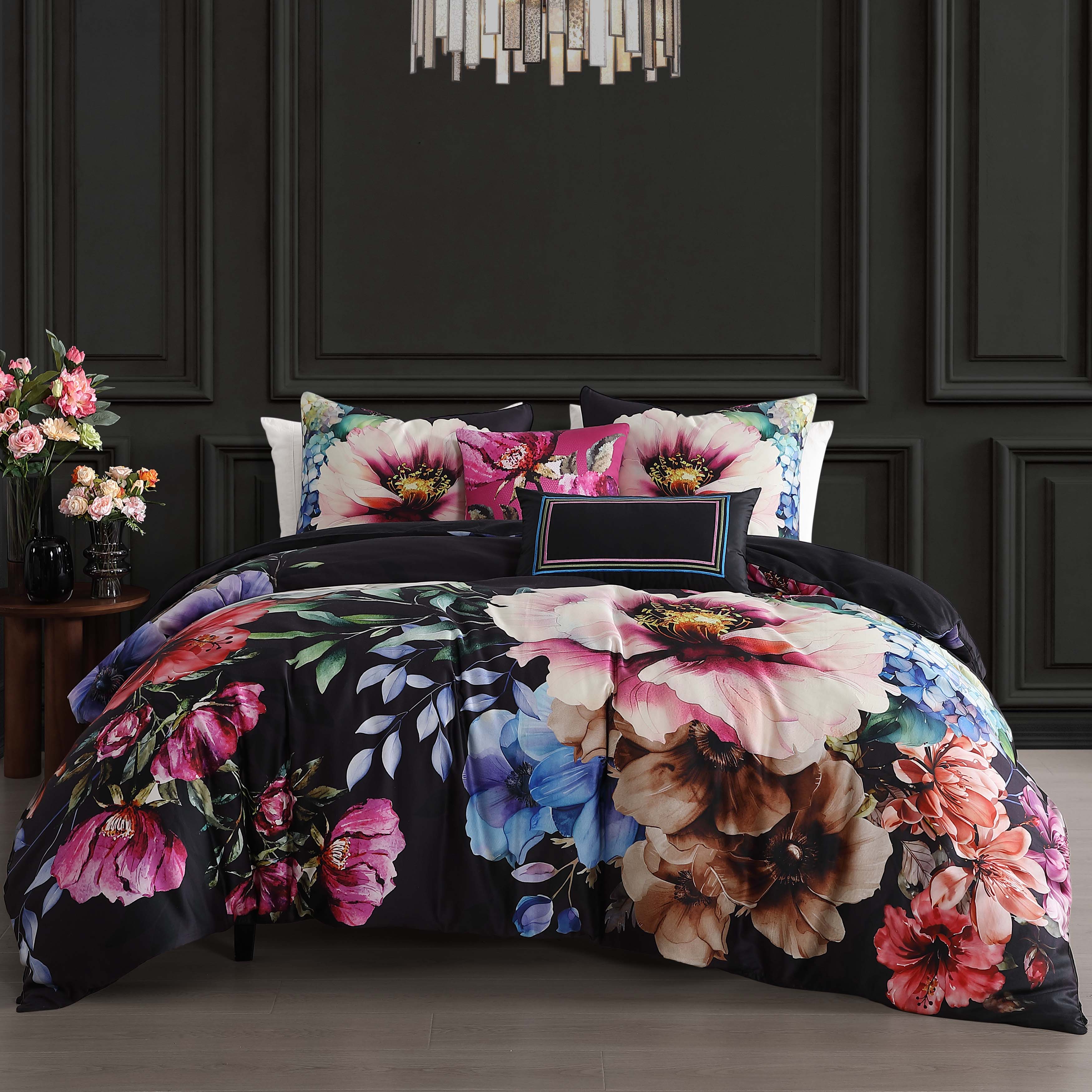Bebejan Black Night Poppies 5 Piece Reversible Comforter Set
