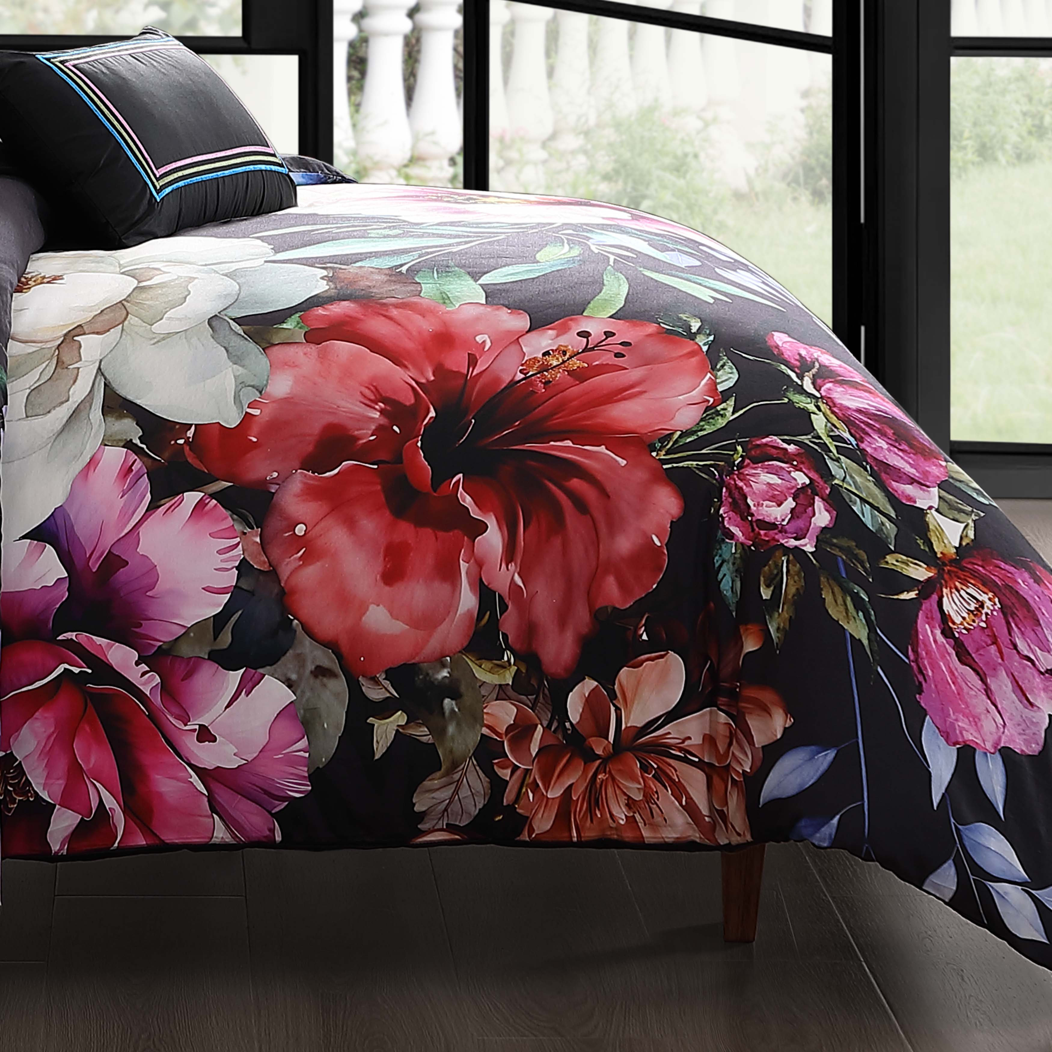 Bebejan Black Night Poppies 5 Piece Reversible Comforter Set