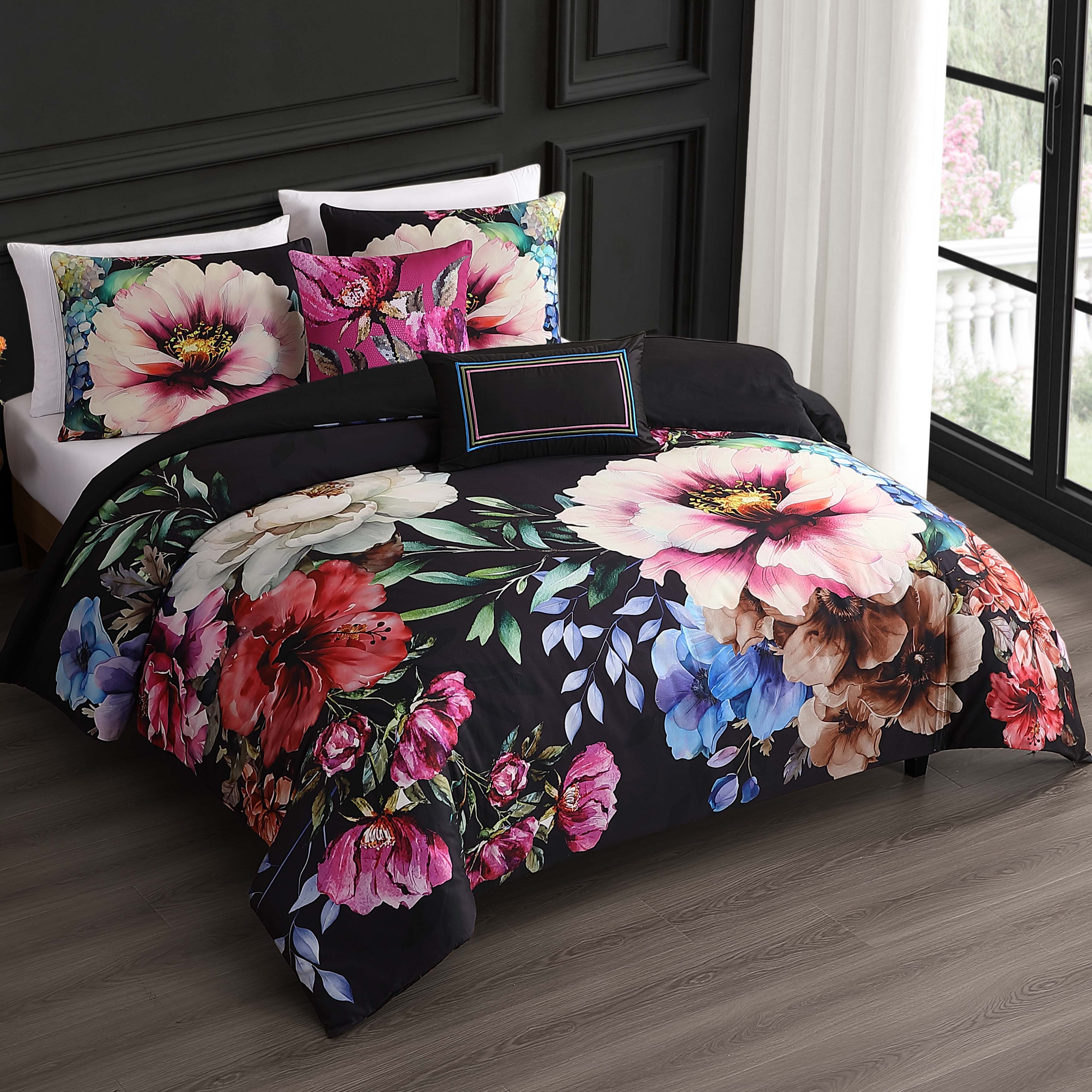 Bebejan Black Night Poppies 5 Piece Reversible Comforter Set