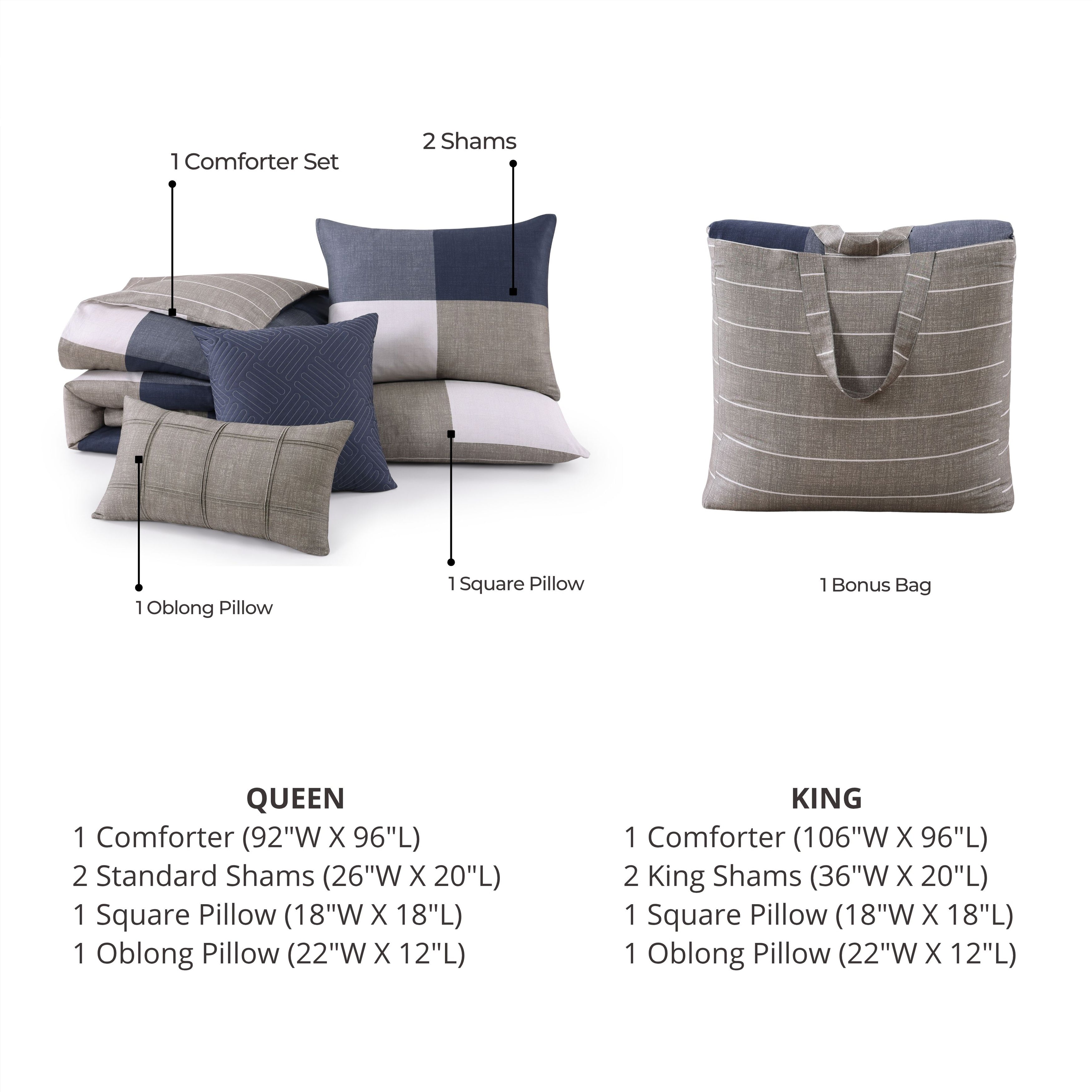 Bebejan Checkered Navy Tan 5 Piece Reversible Comforter Set