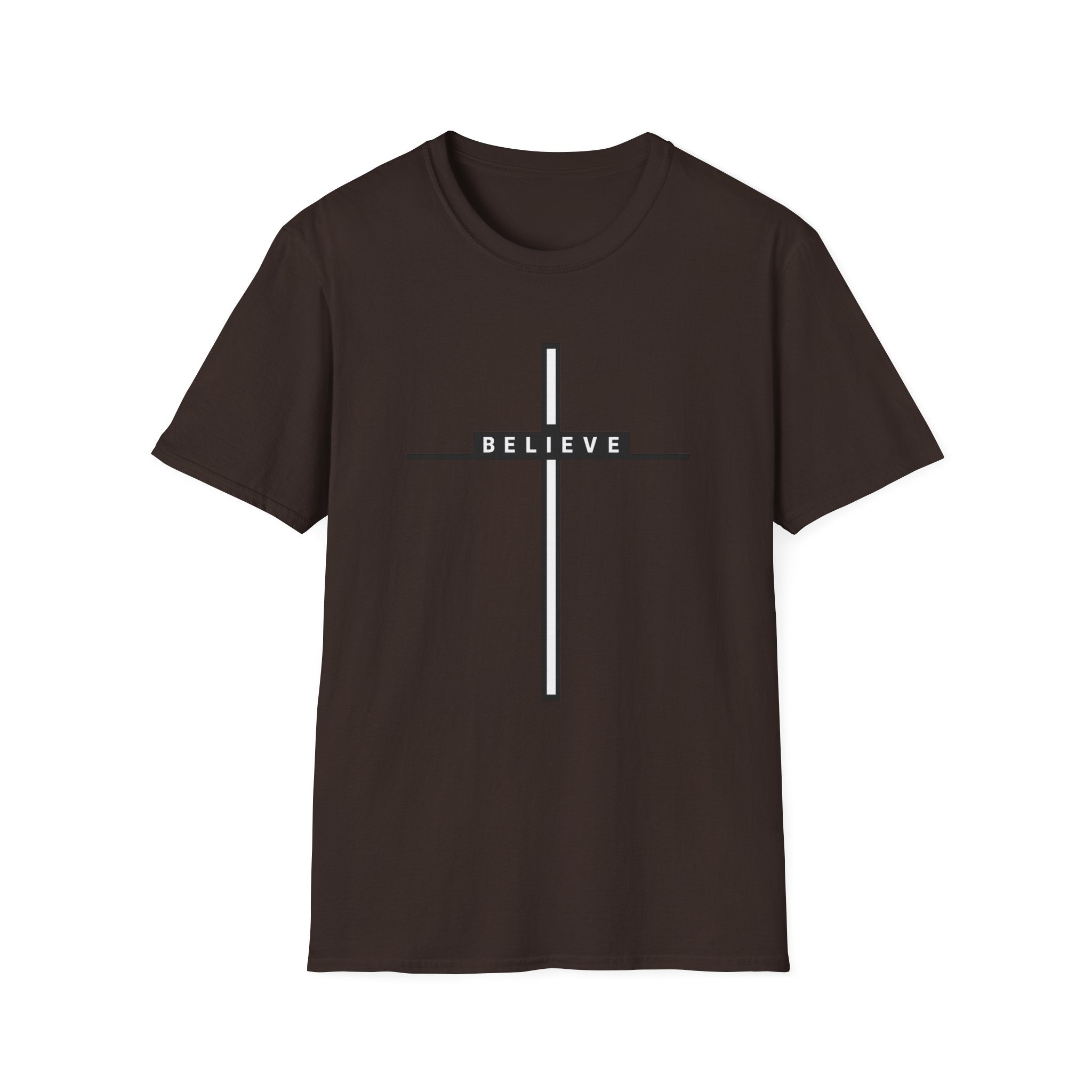 Chocolate Brown Believe Cross T-Shirt
