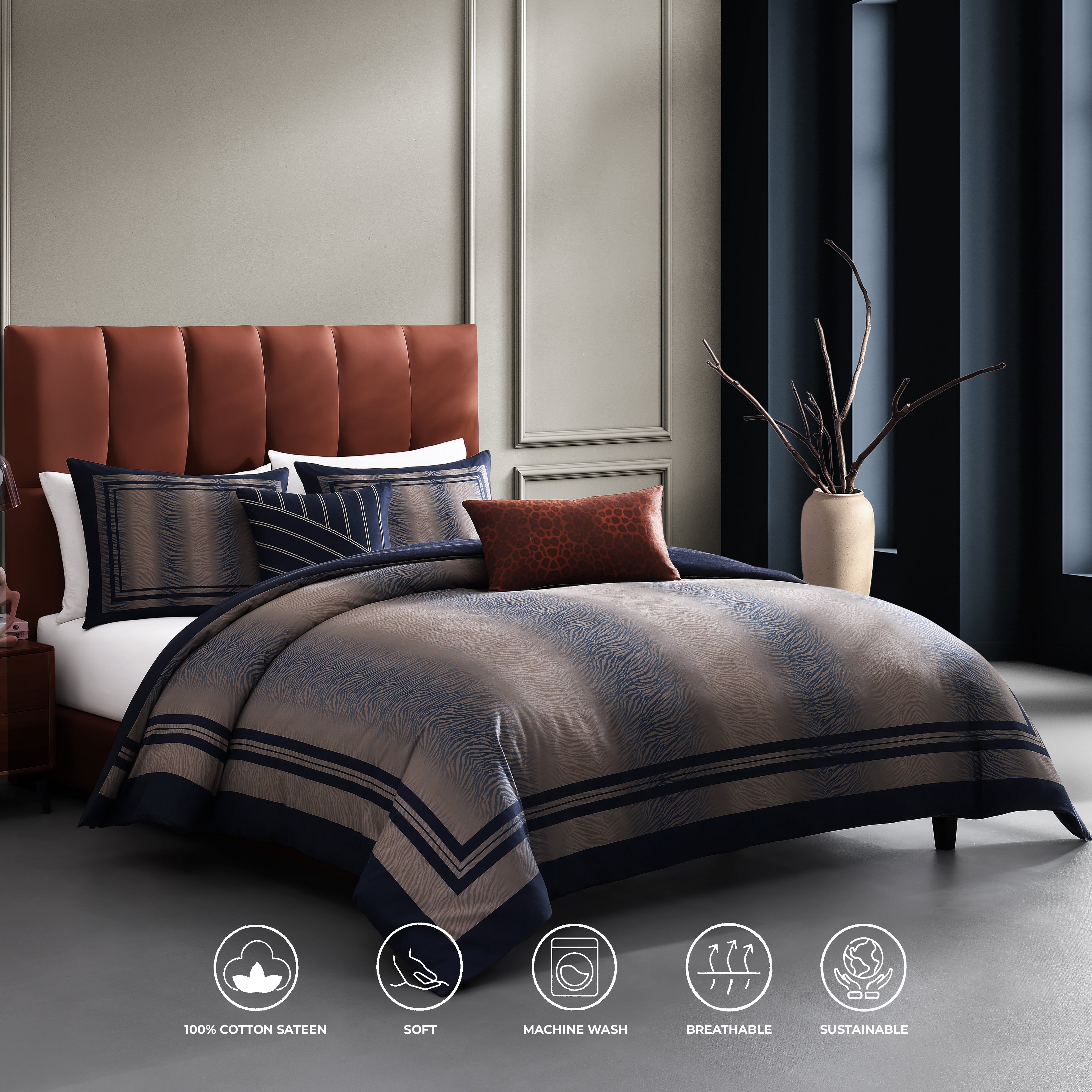 Bebejan Dark Blue Animal Prints 5 Piece Reversible Comforter Set