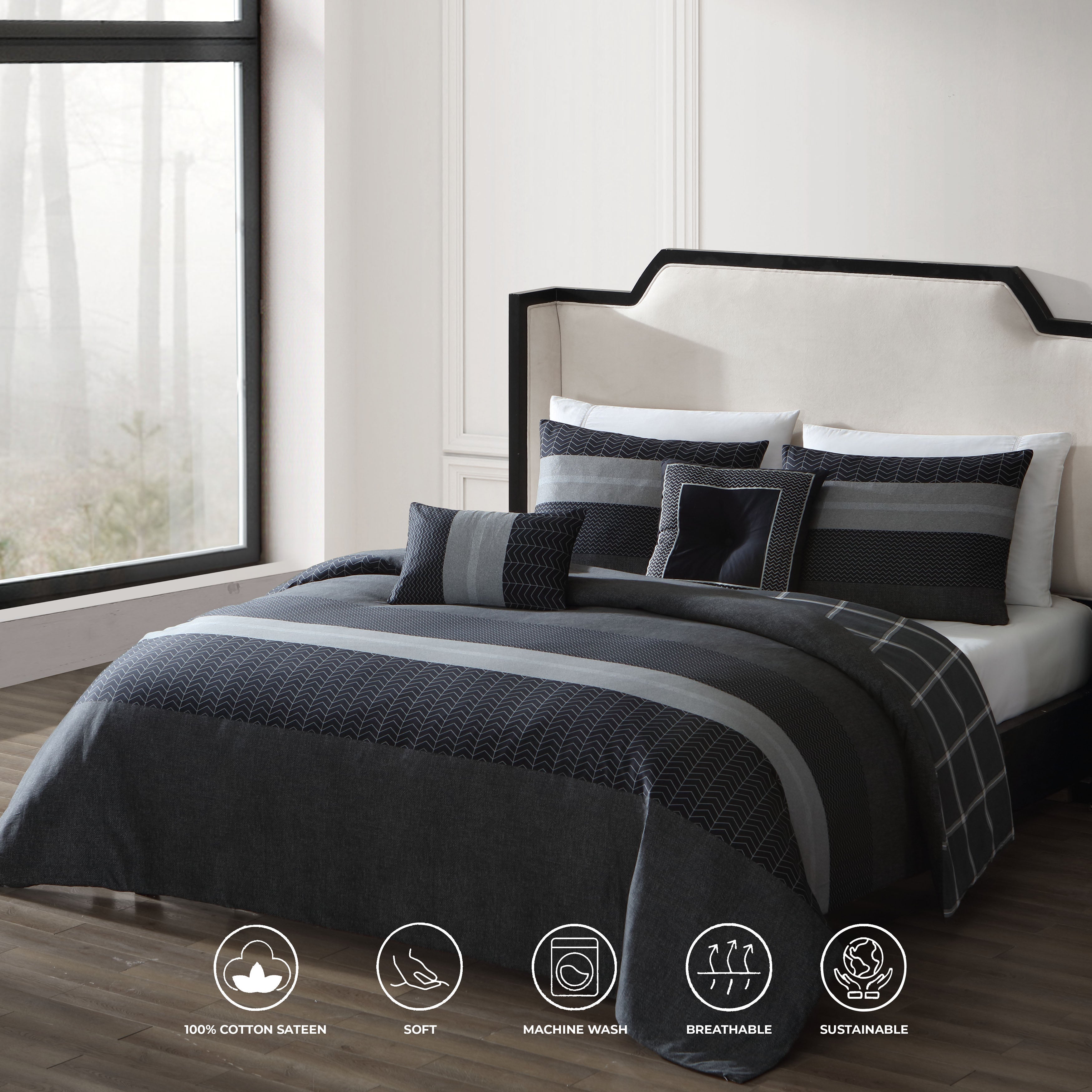 Bebejan Kyle Black 5 Piece Reversible Comforter Set