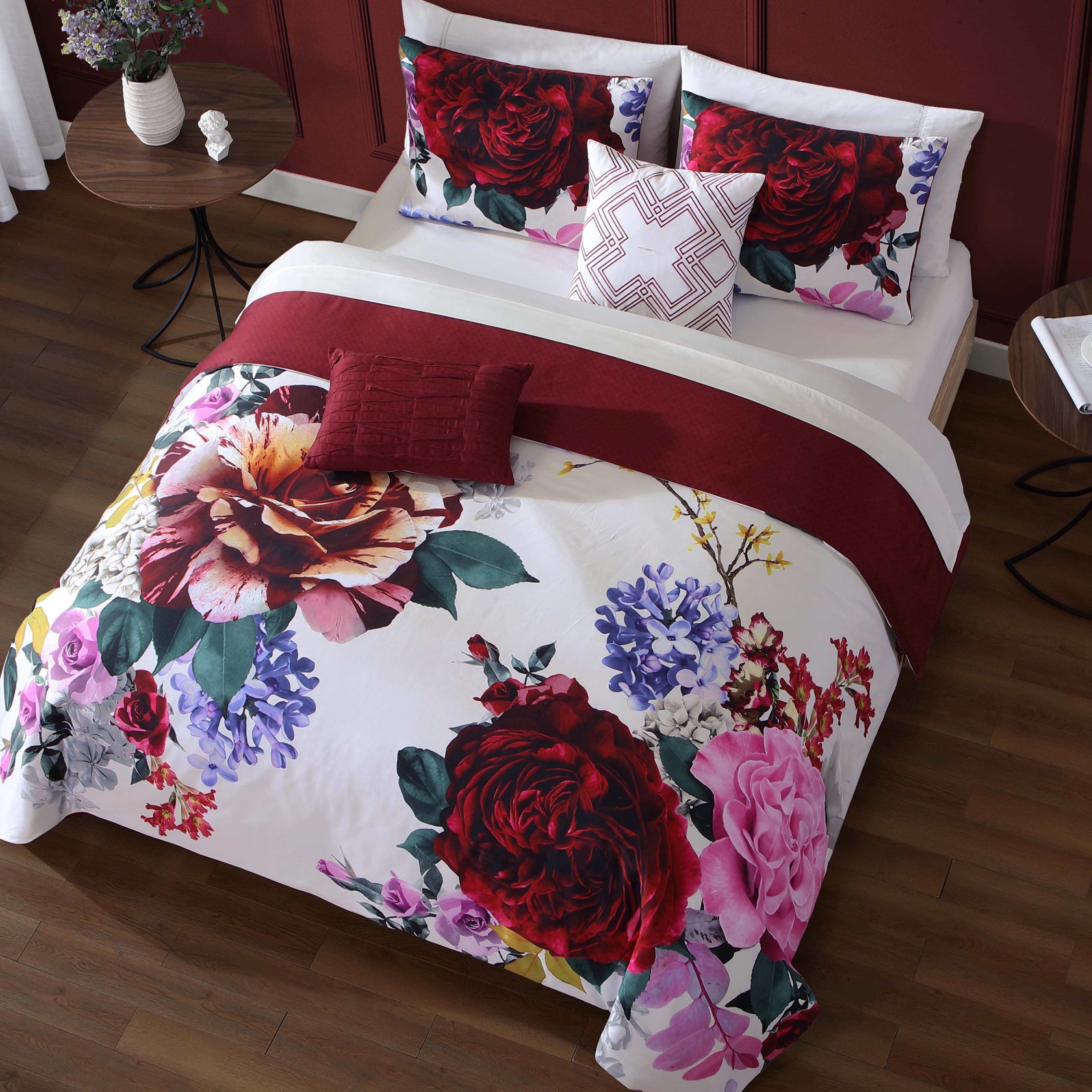 Bebejan Magenta Floral 5 Piece Reversible Comforter Set