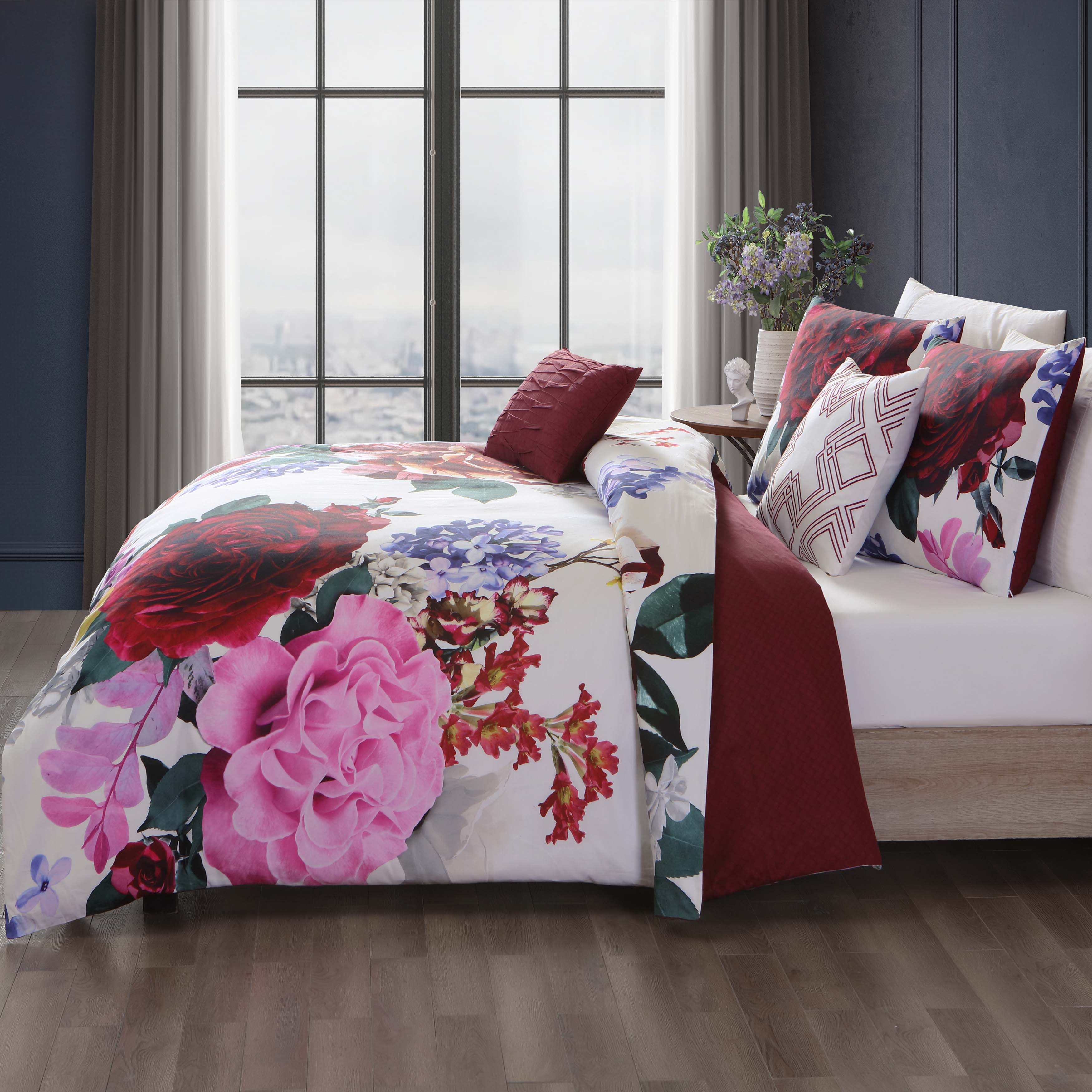 Bebejan Magenta Floral 5 Piece Reversible Comforter Set