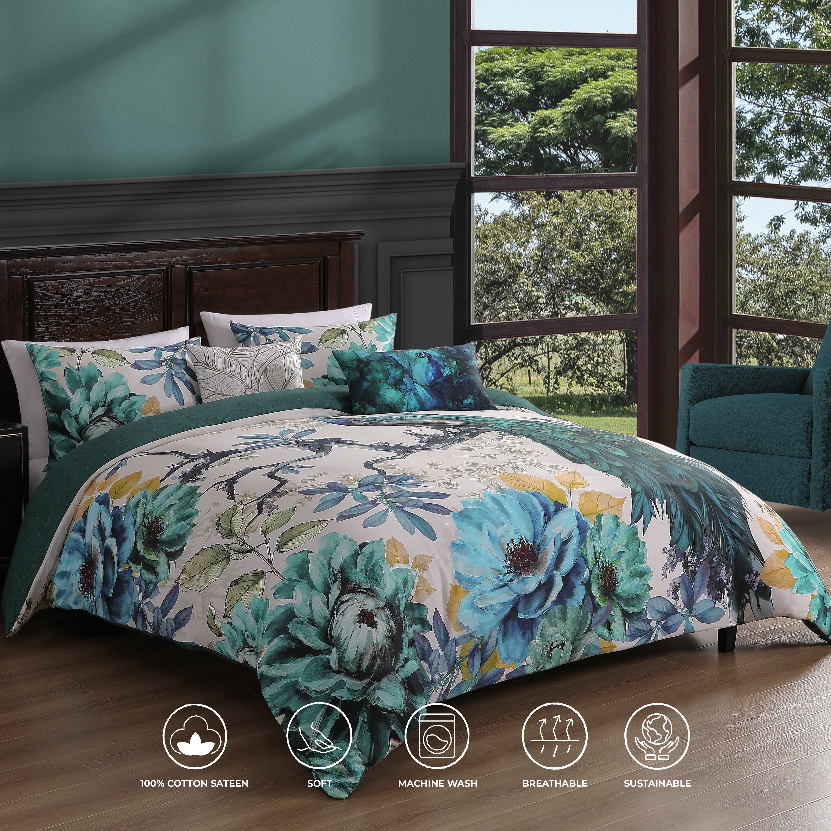 Bebejan Peacock Jardin 5 Piece Reversible Comforter Set