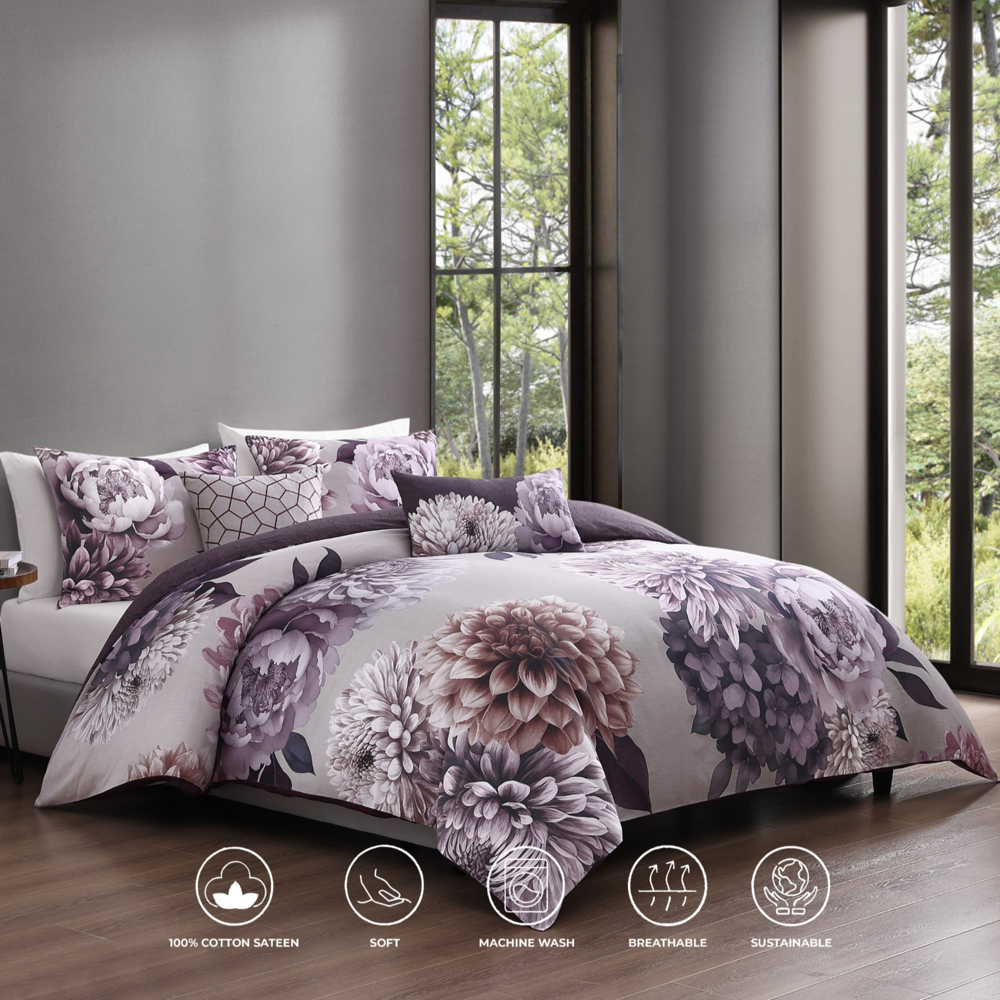 Bebejan Plum Petal 5 Piece Reversible Comforter Set