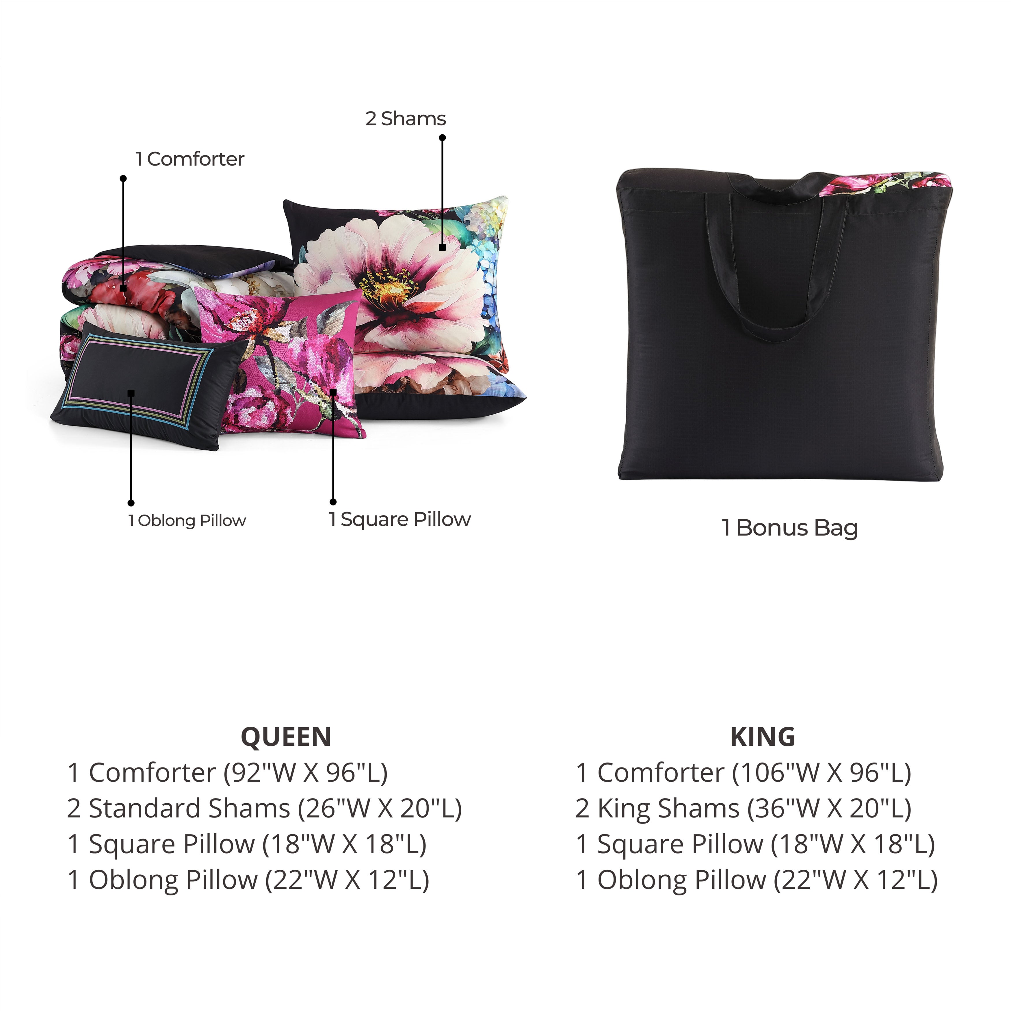 Bebejan Black Night Poppies 5 Piece Reversible Comforter Set