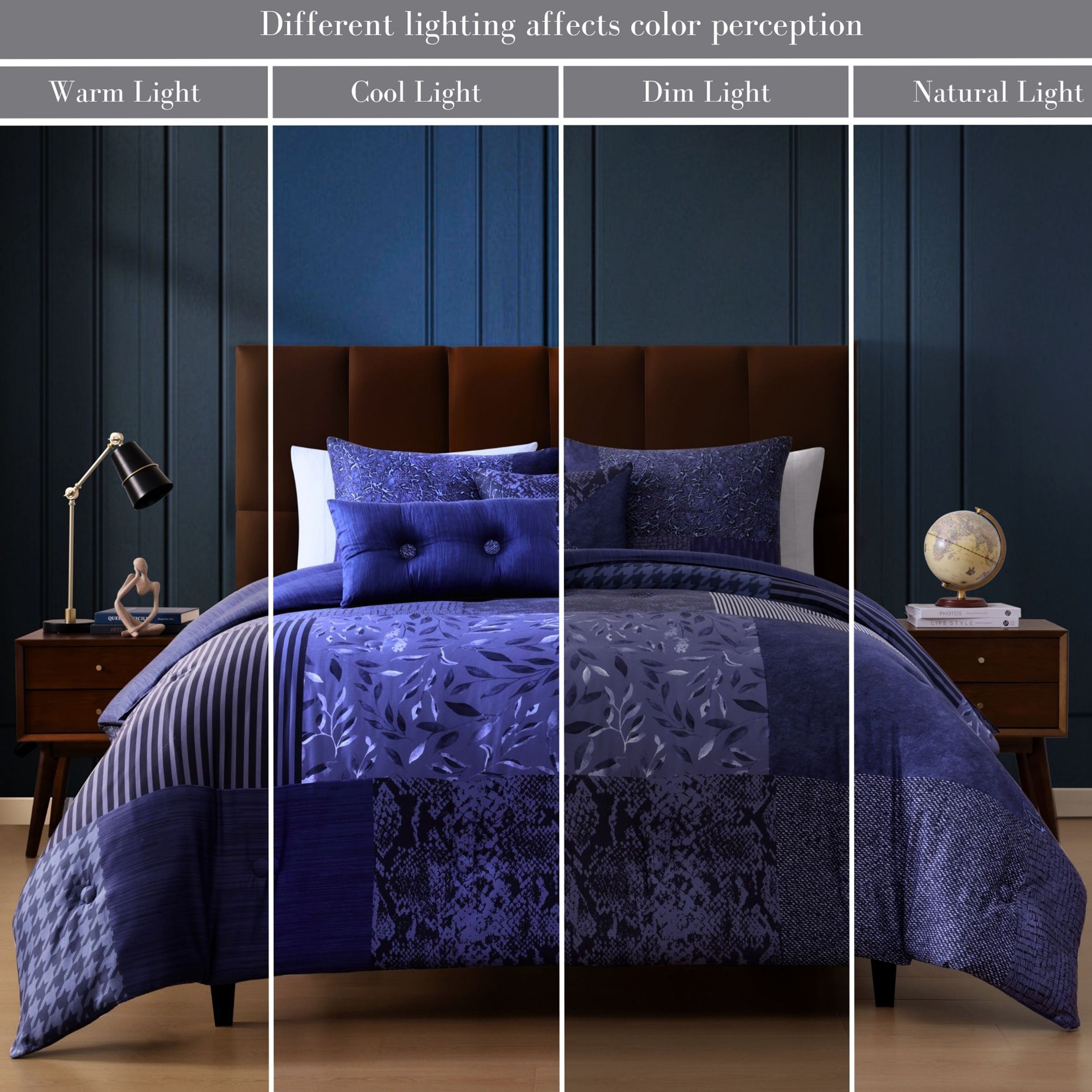 Bebejan Blue Denim Patchwork 5 Piece Reversible Comforter Set