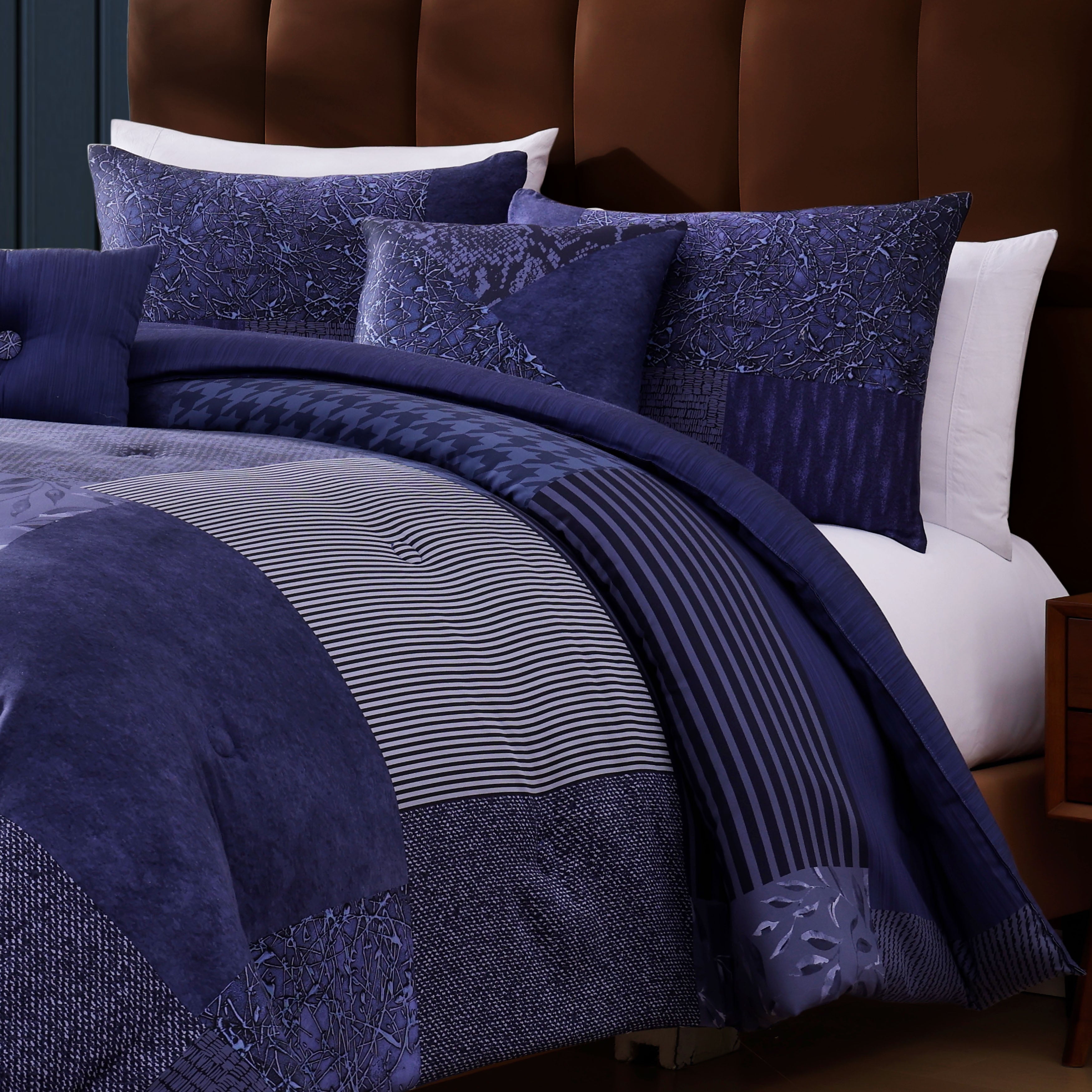 Bebejan Blue Denim Patchwork 5 Piece Reversible Comforter Set