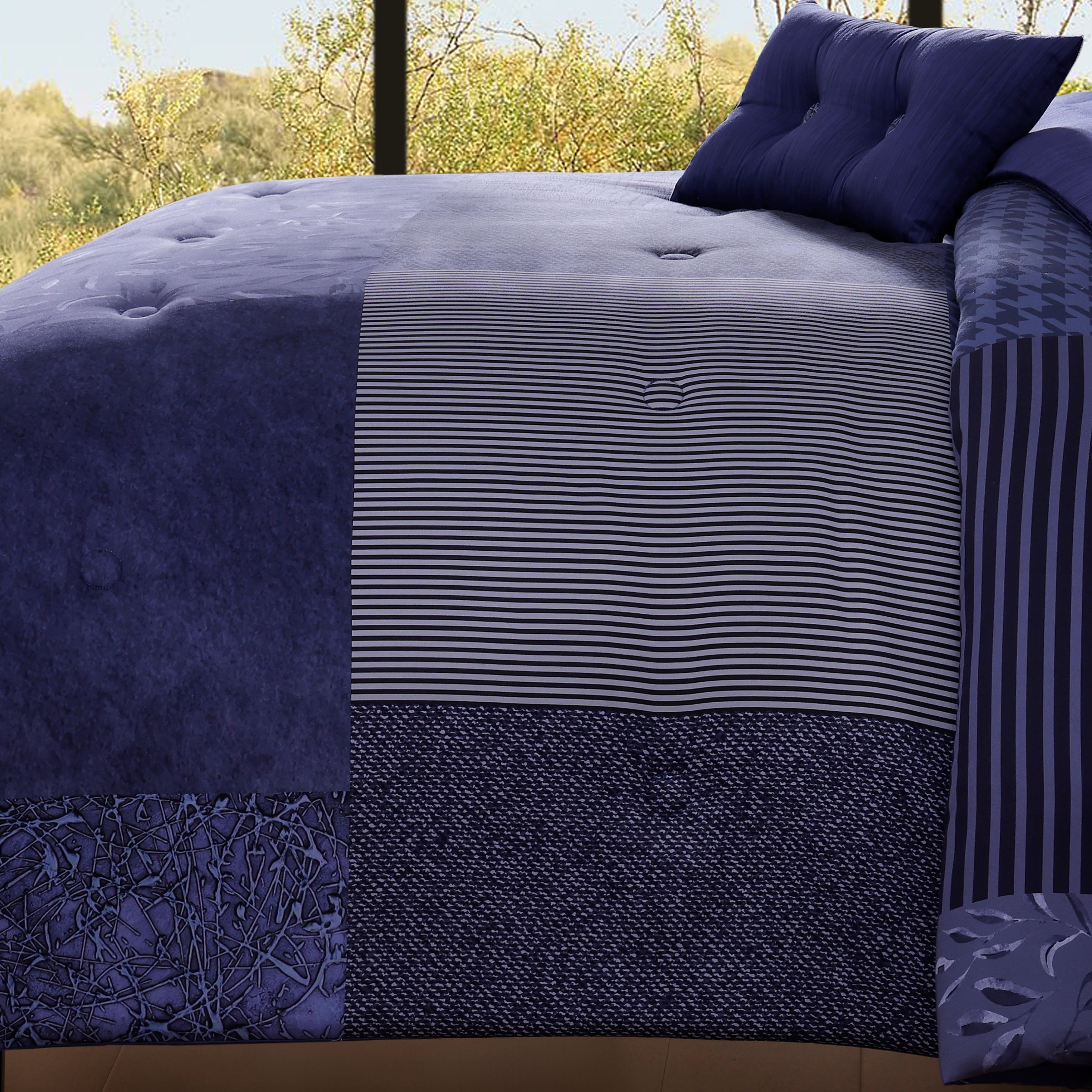 Bebejan Blue Denim Patchwork 5 Piece Reversible Comforter Set