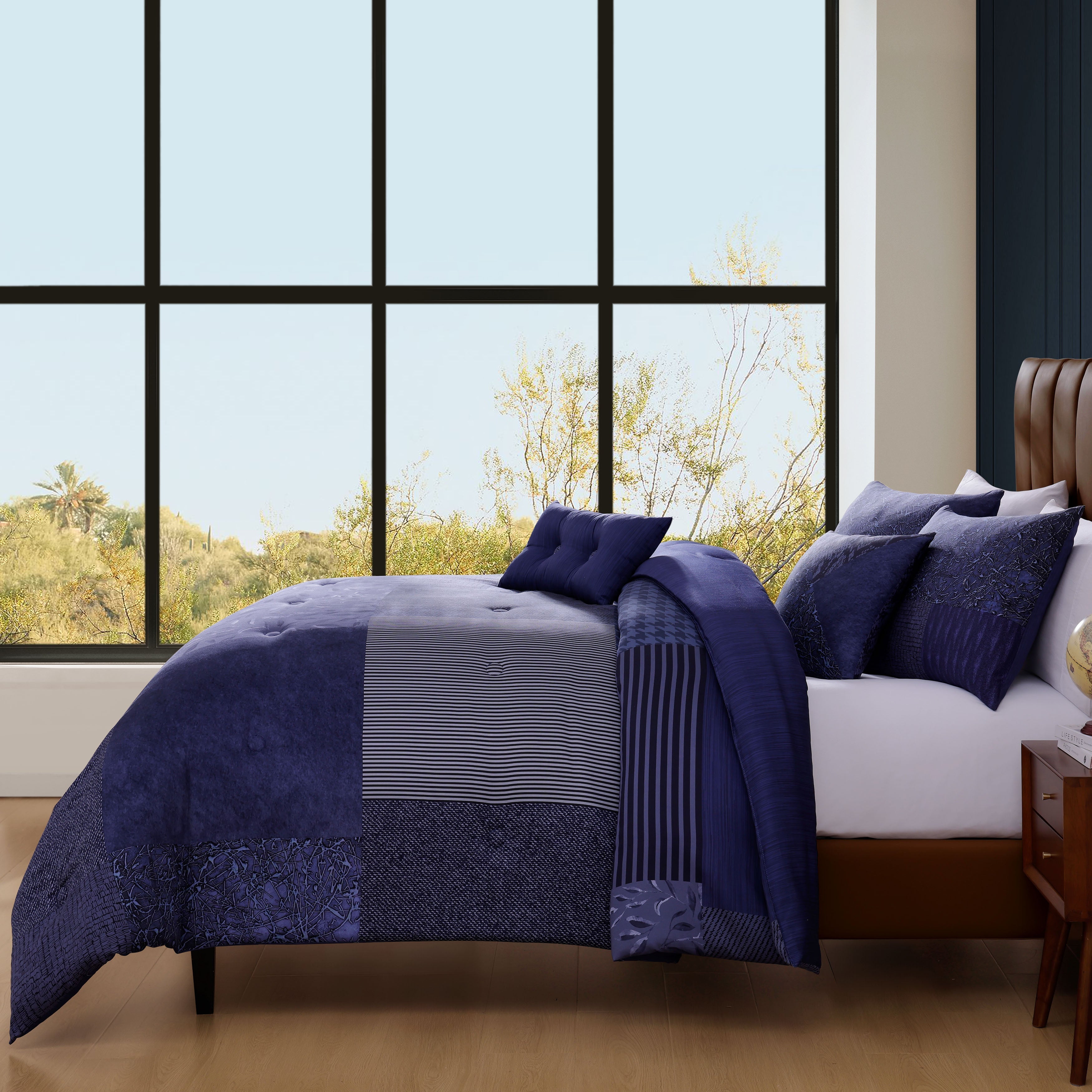 Bebejan Blue Denim Patchwork 5 Piece Reversible Comforter Set