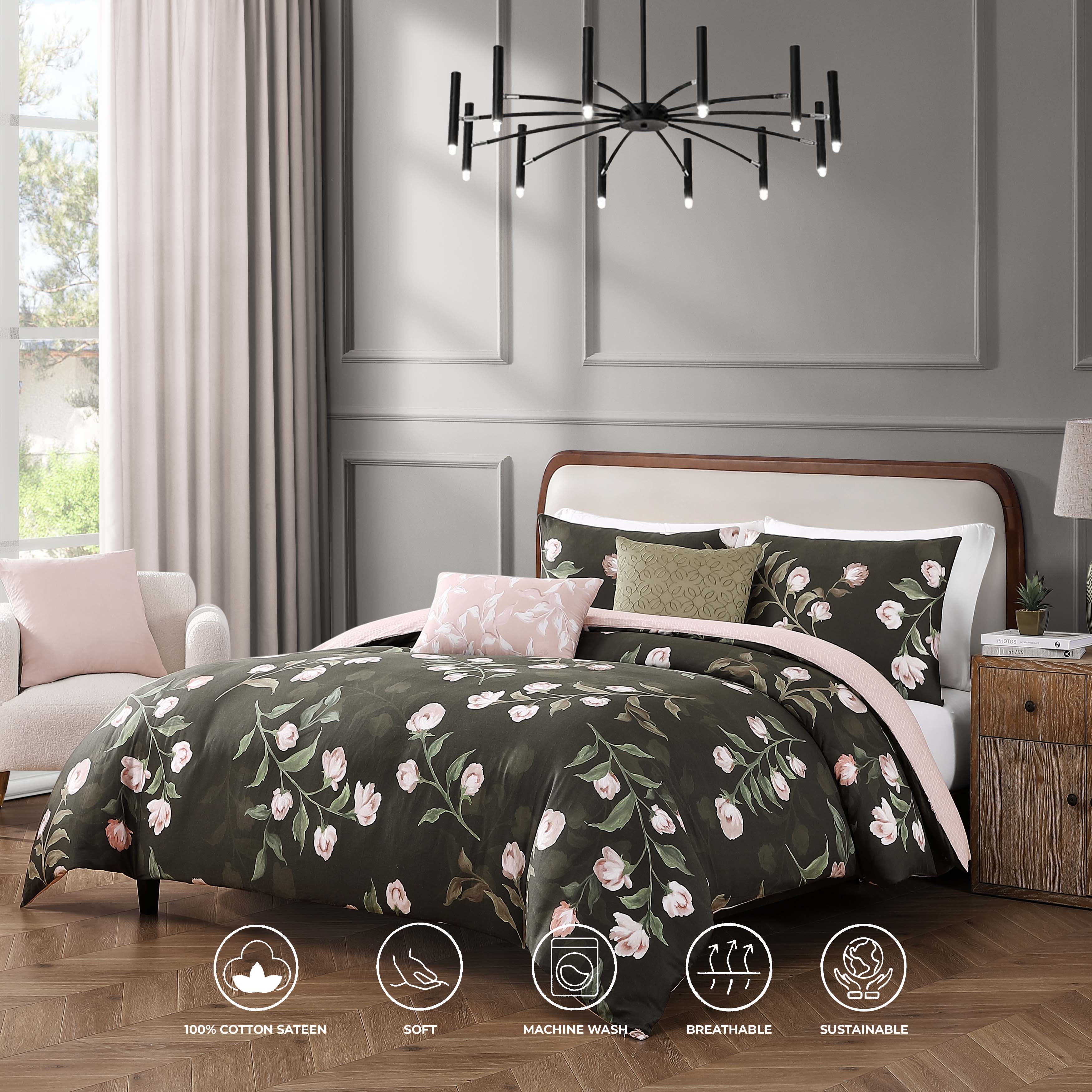 Bebejan Jasmine Flowers 5 Piece Reversible Comforter Set