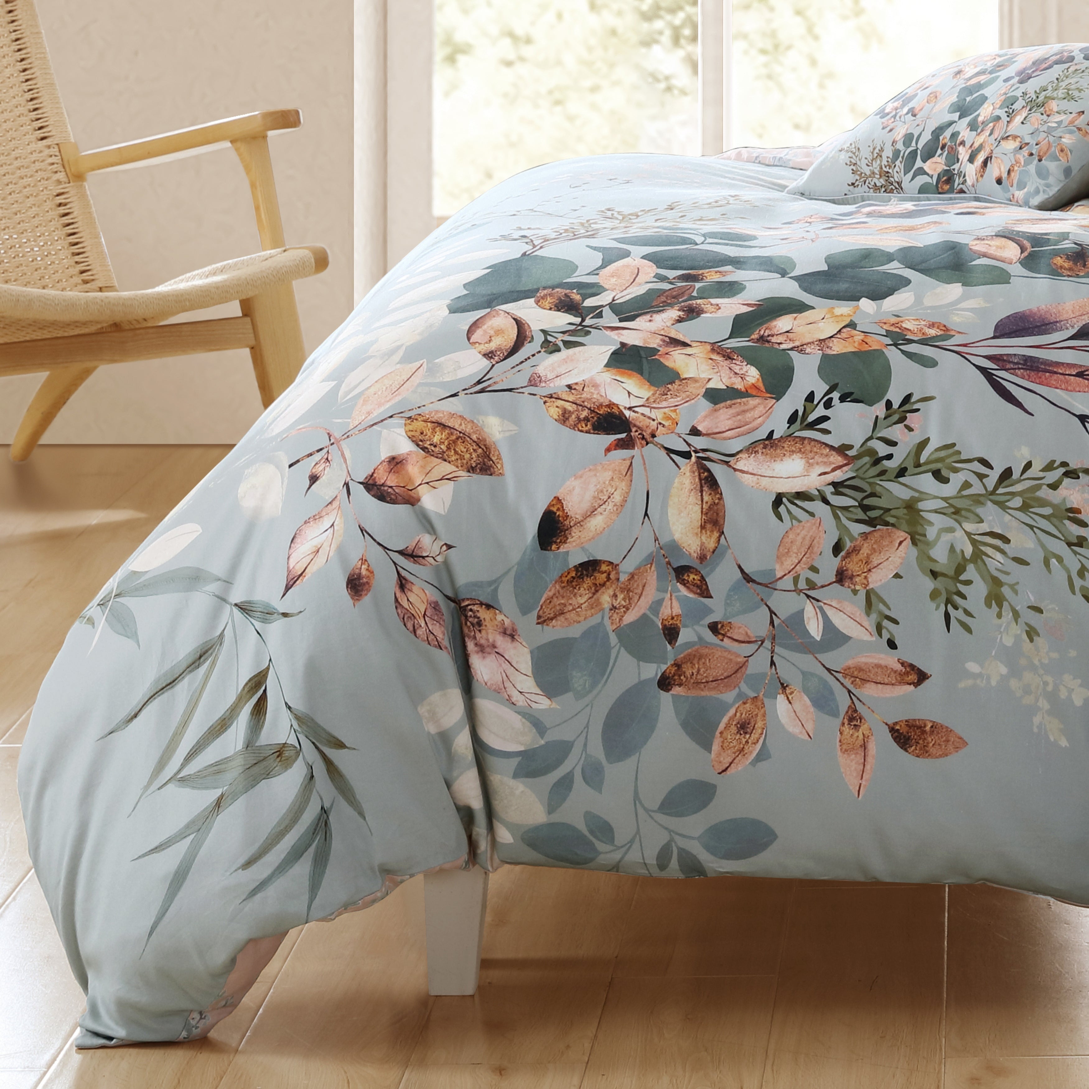 Bebejan Peach Leaves on Sage 5 Piece Reversible Comforter Set