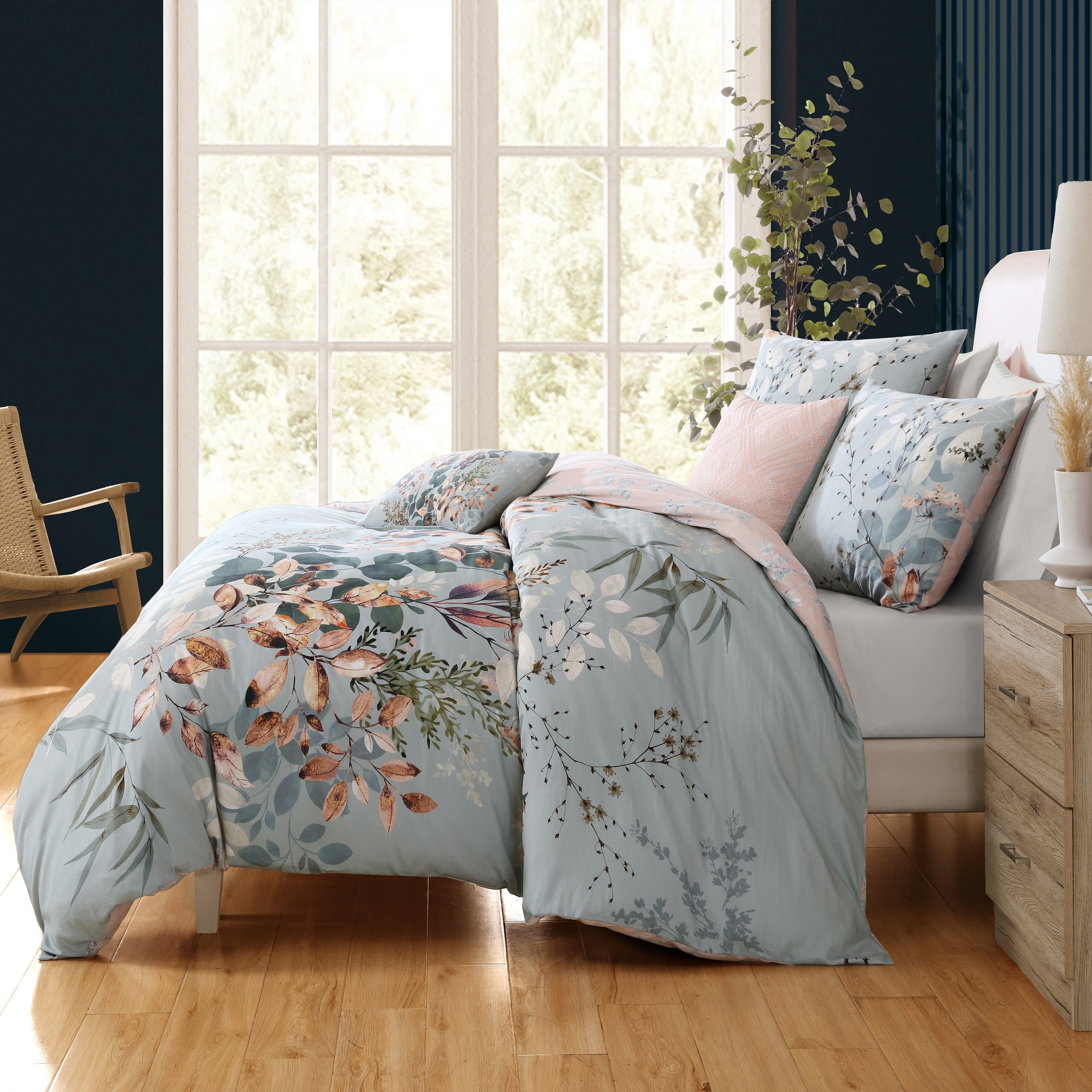 Bebejan Peach Leaves on Sage 5 Piece Reversible Comforter Set