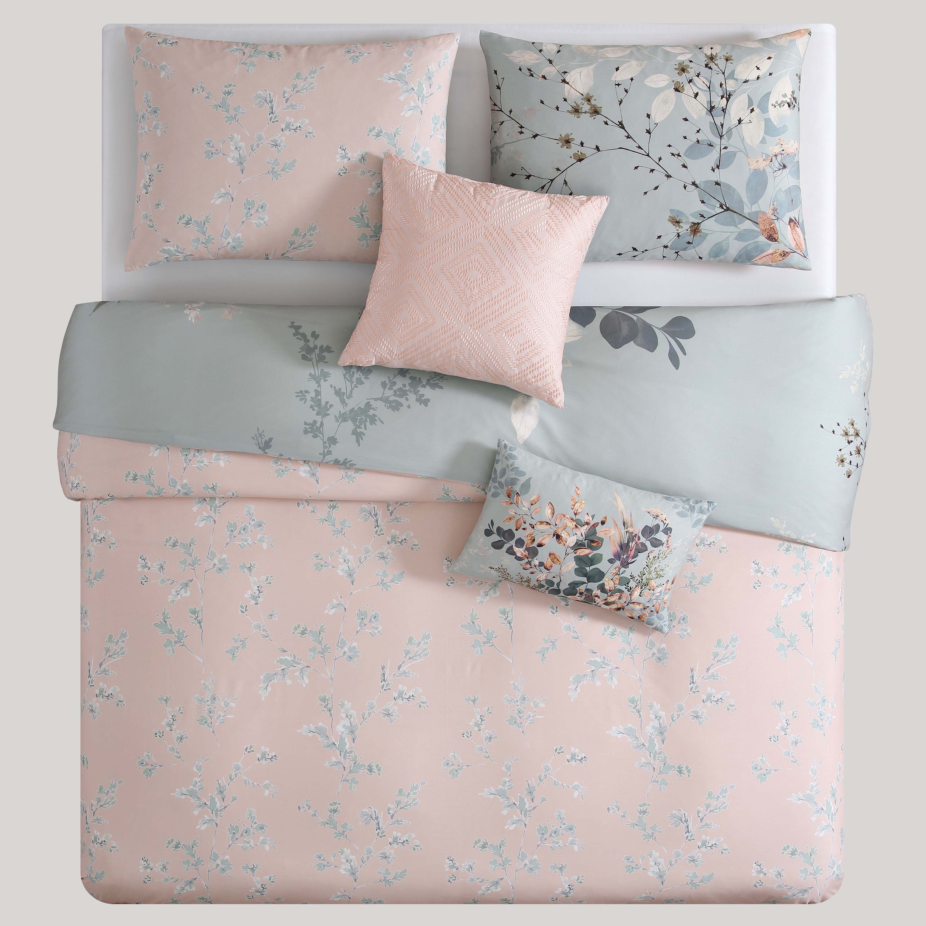 Bebejan Peach Leaves on Sage 5 Piece Reversible Comforter Set