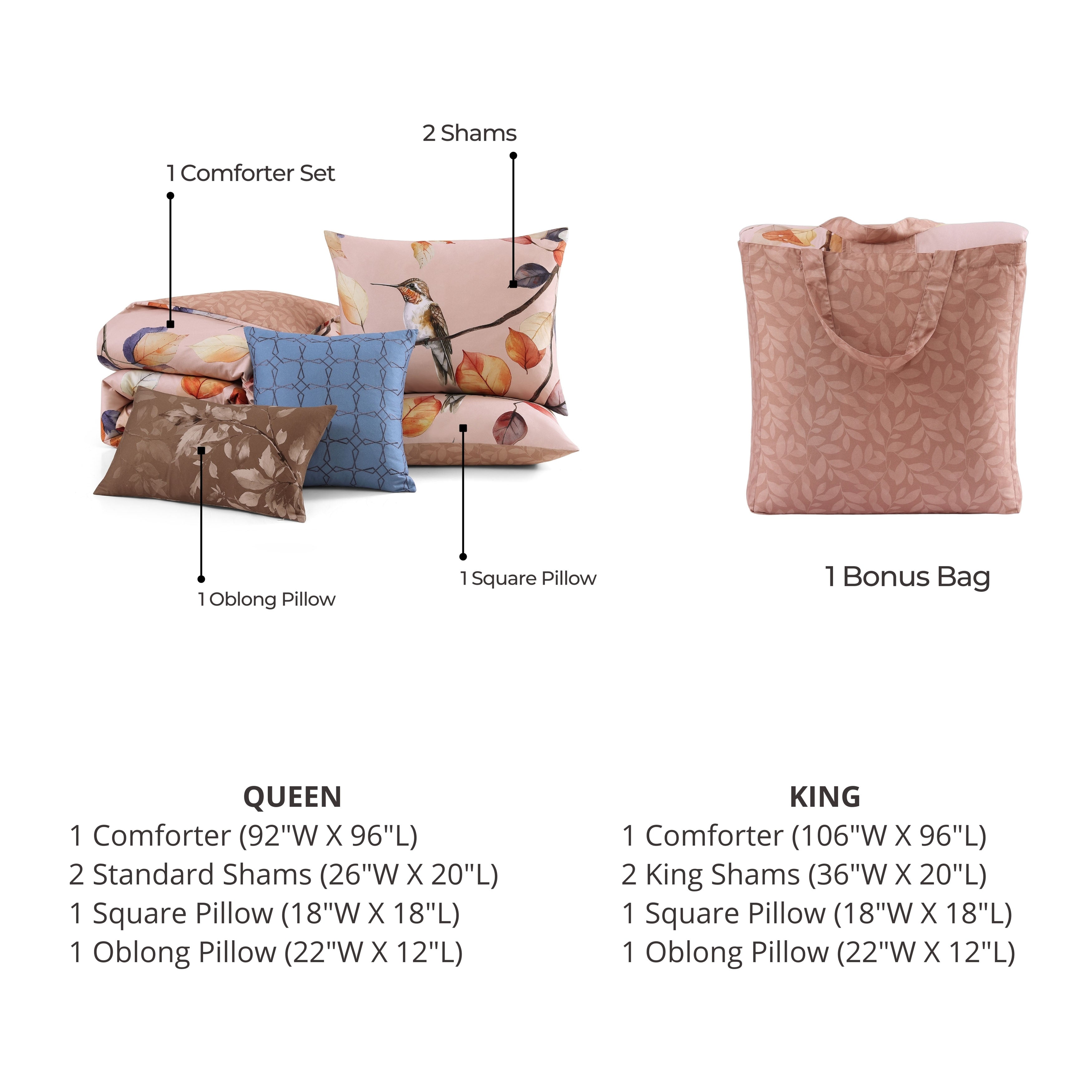 Bebejan Peachy Dogwood 5 Piece Reversible Comforter Set