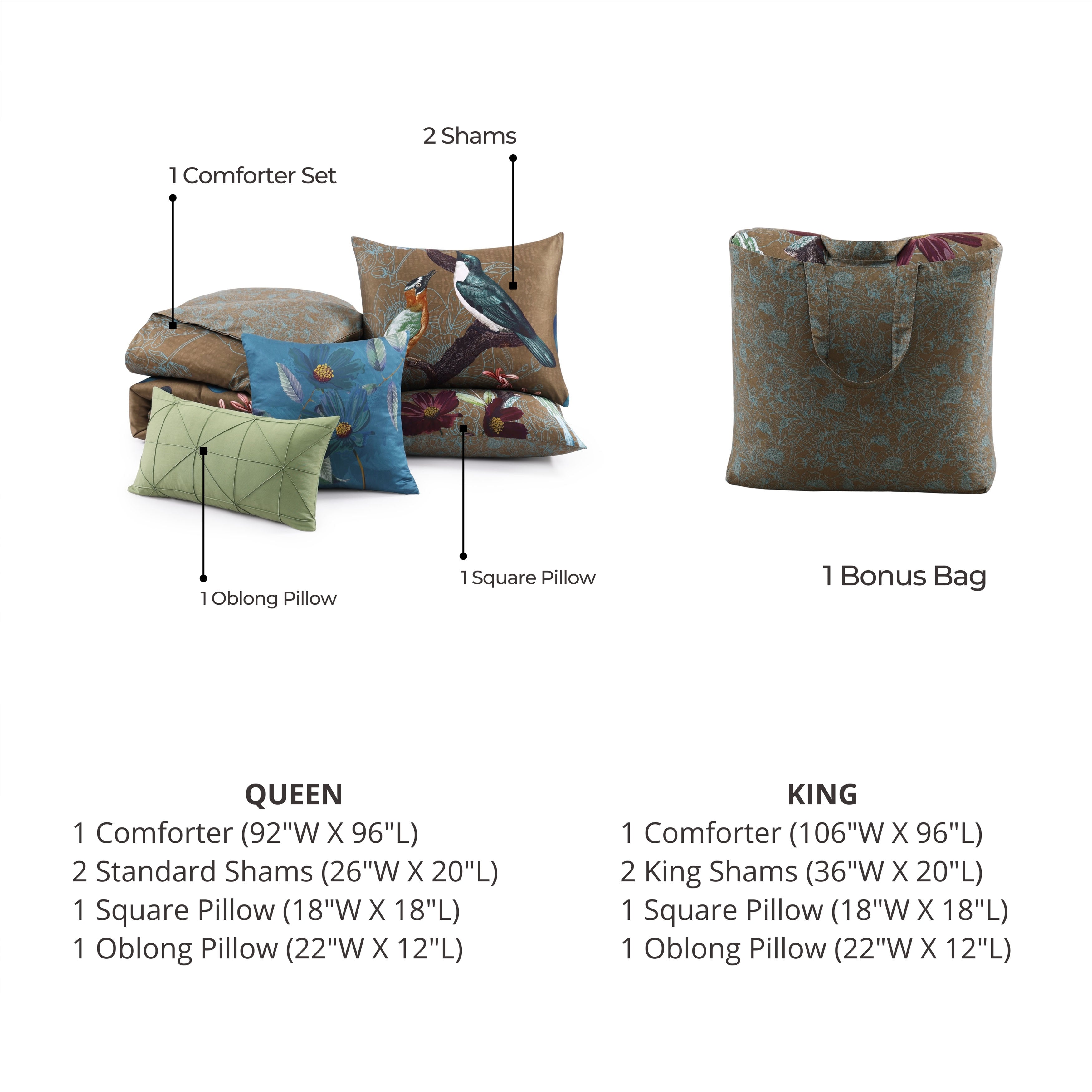 Bebejan Birds on Chocolate Brown 5 Piece Reversible Comforter Set