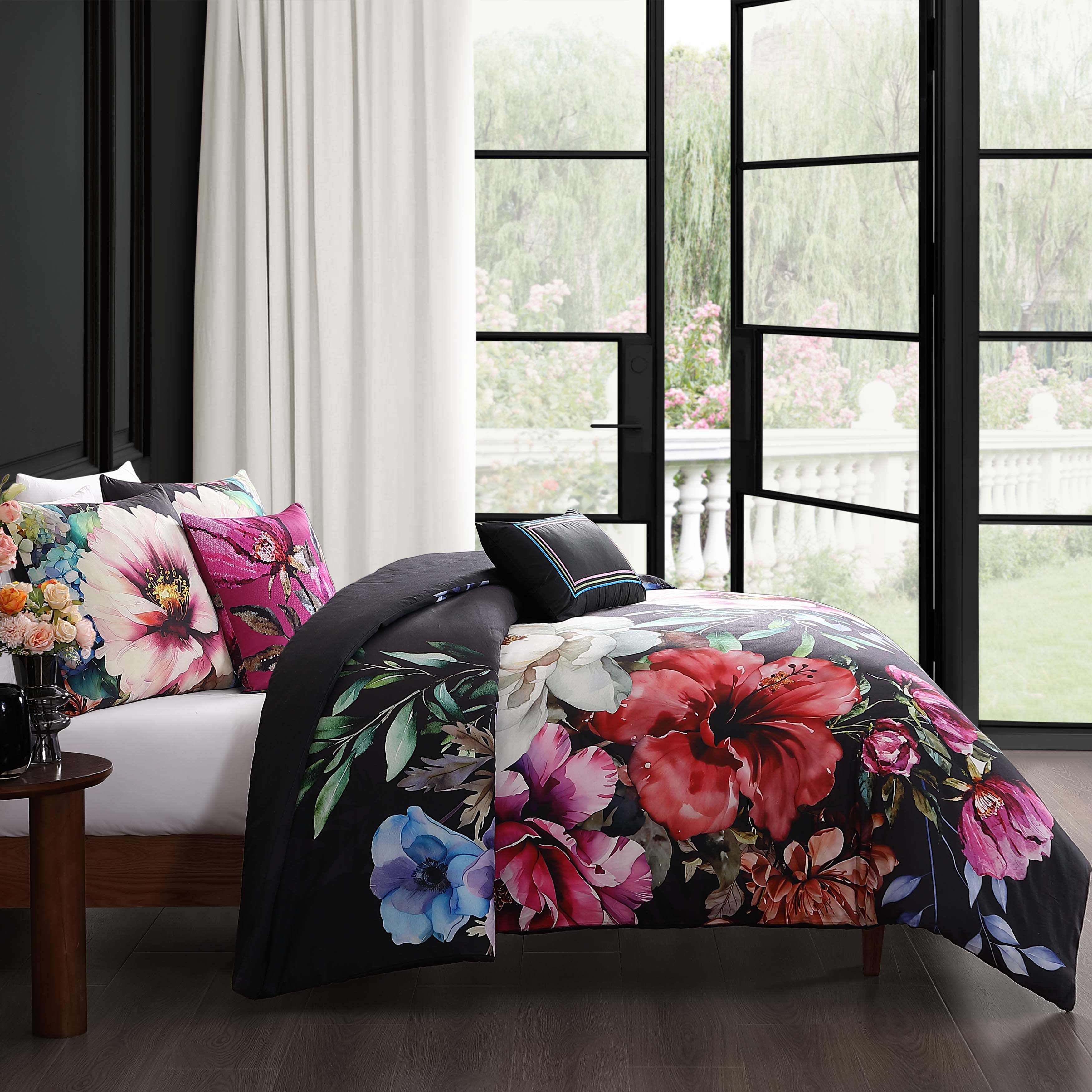 Bebejan Black Night Poppies 5 Piece Reversible Comforter Set