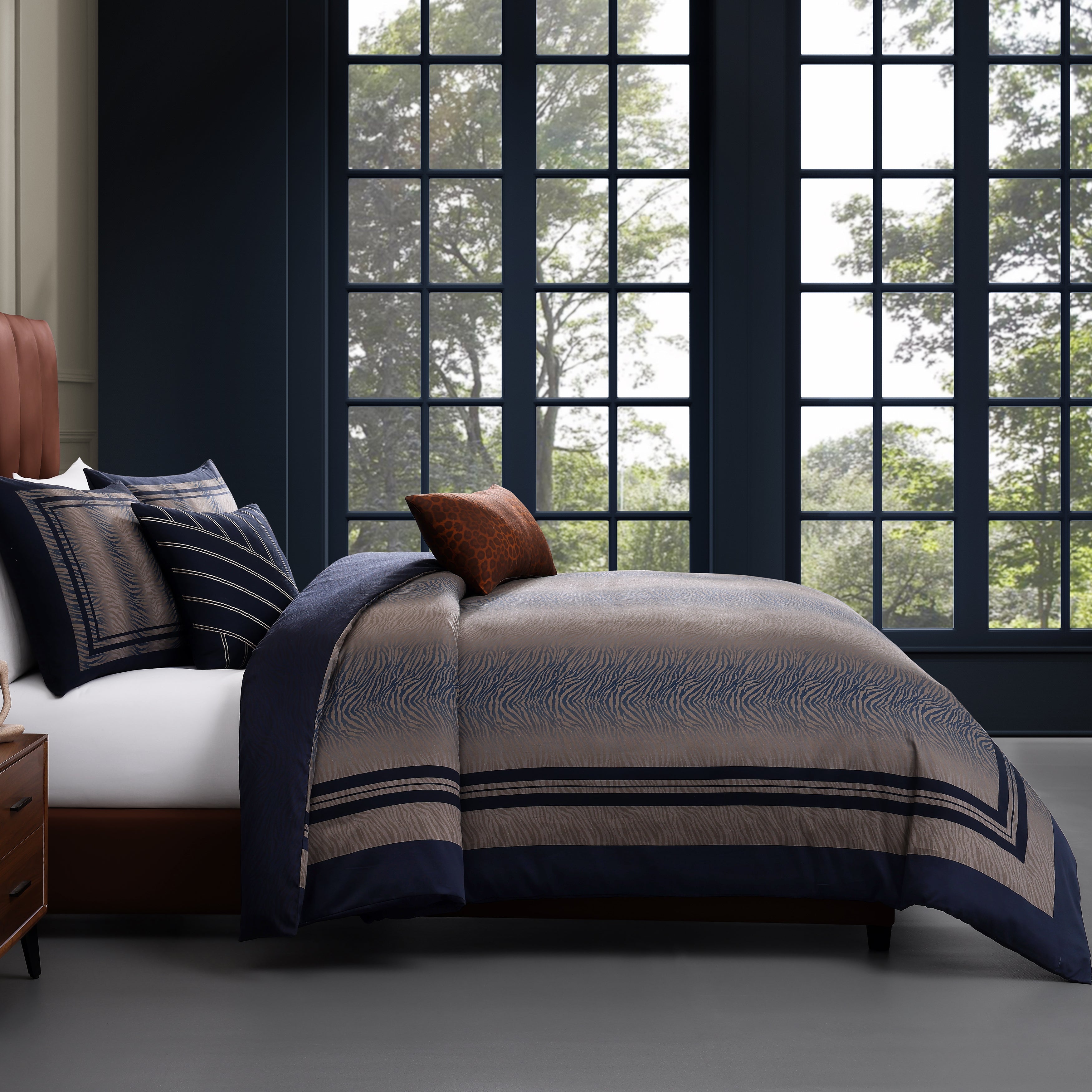 Bebejan Dark Blue Animal Prints 5 Piece Reversible Comforter Set