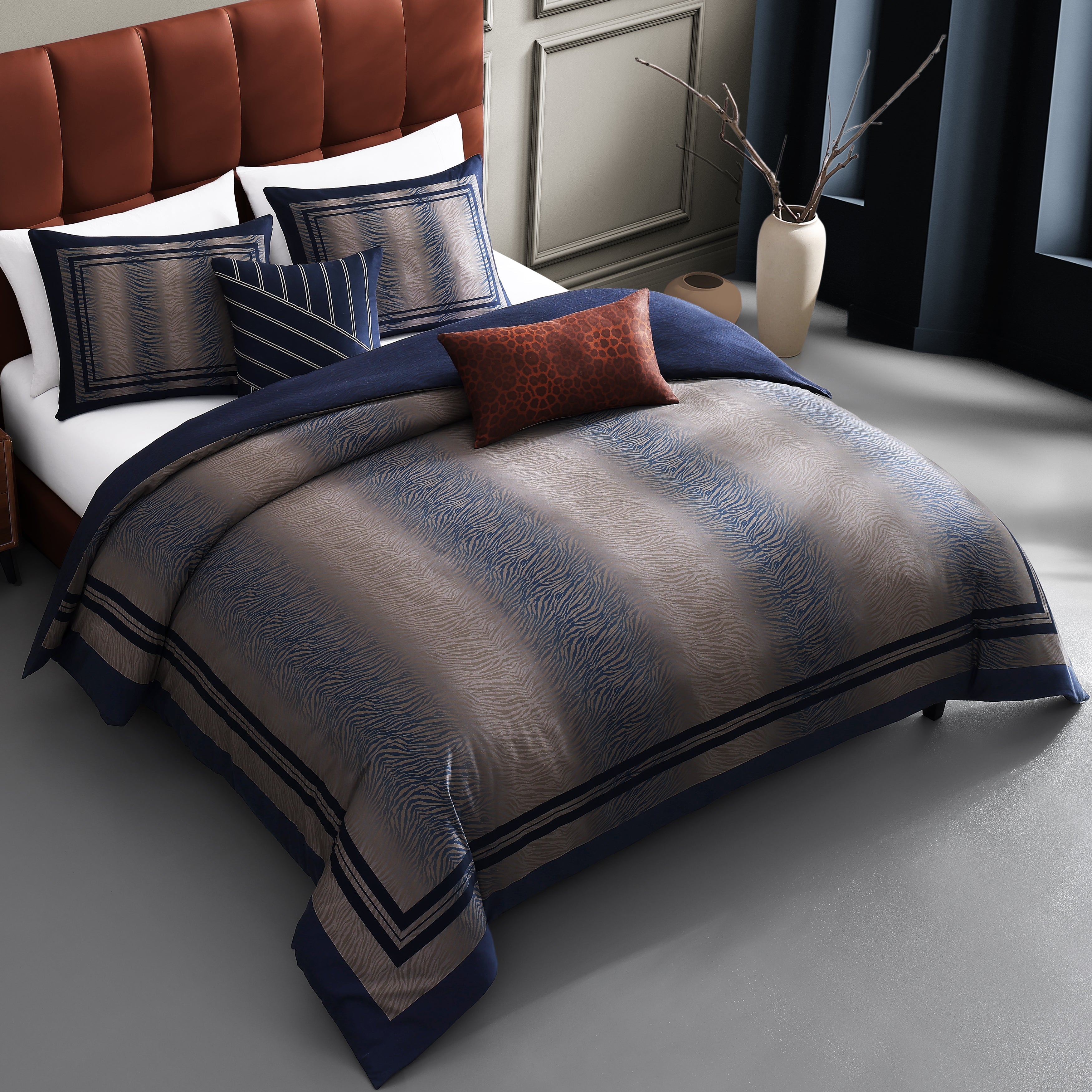 Bebejan Dark Blue Animal Prints 5 Piece Reversible Comforter Set