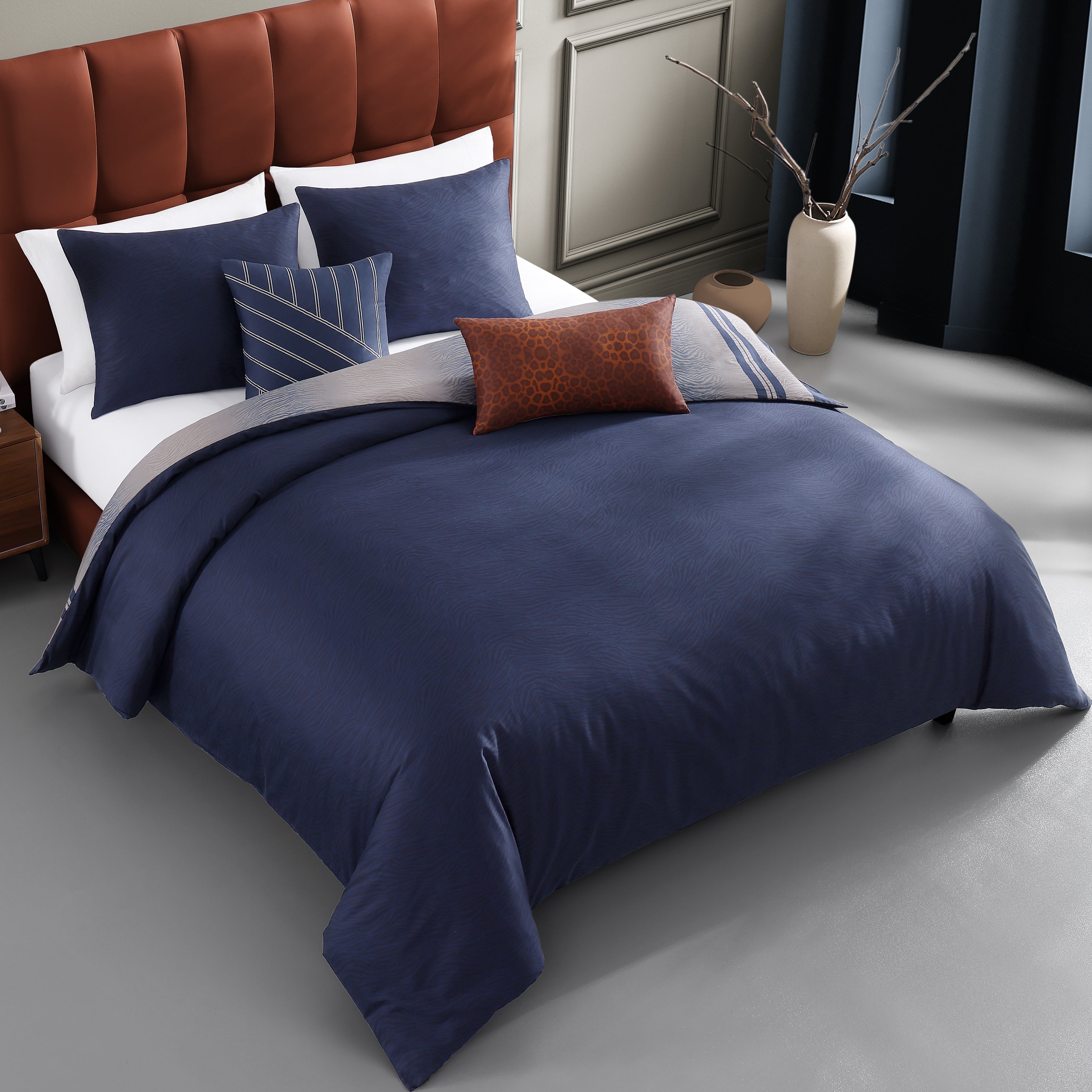 Bebejan Dark Blue Animal Prints 5 Piece Reversible Comforter Set