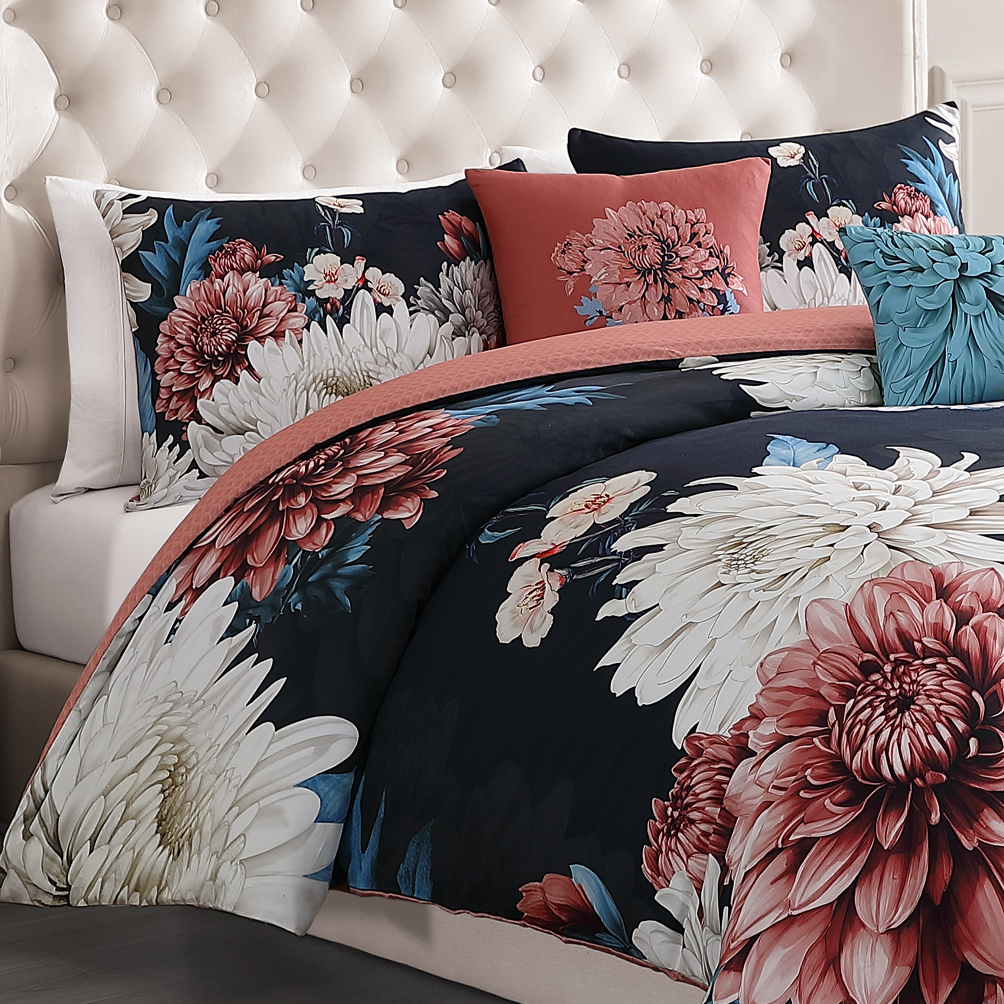 Bebejan Navy Mums 5 Piece Reversible Comforter Set