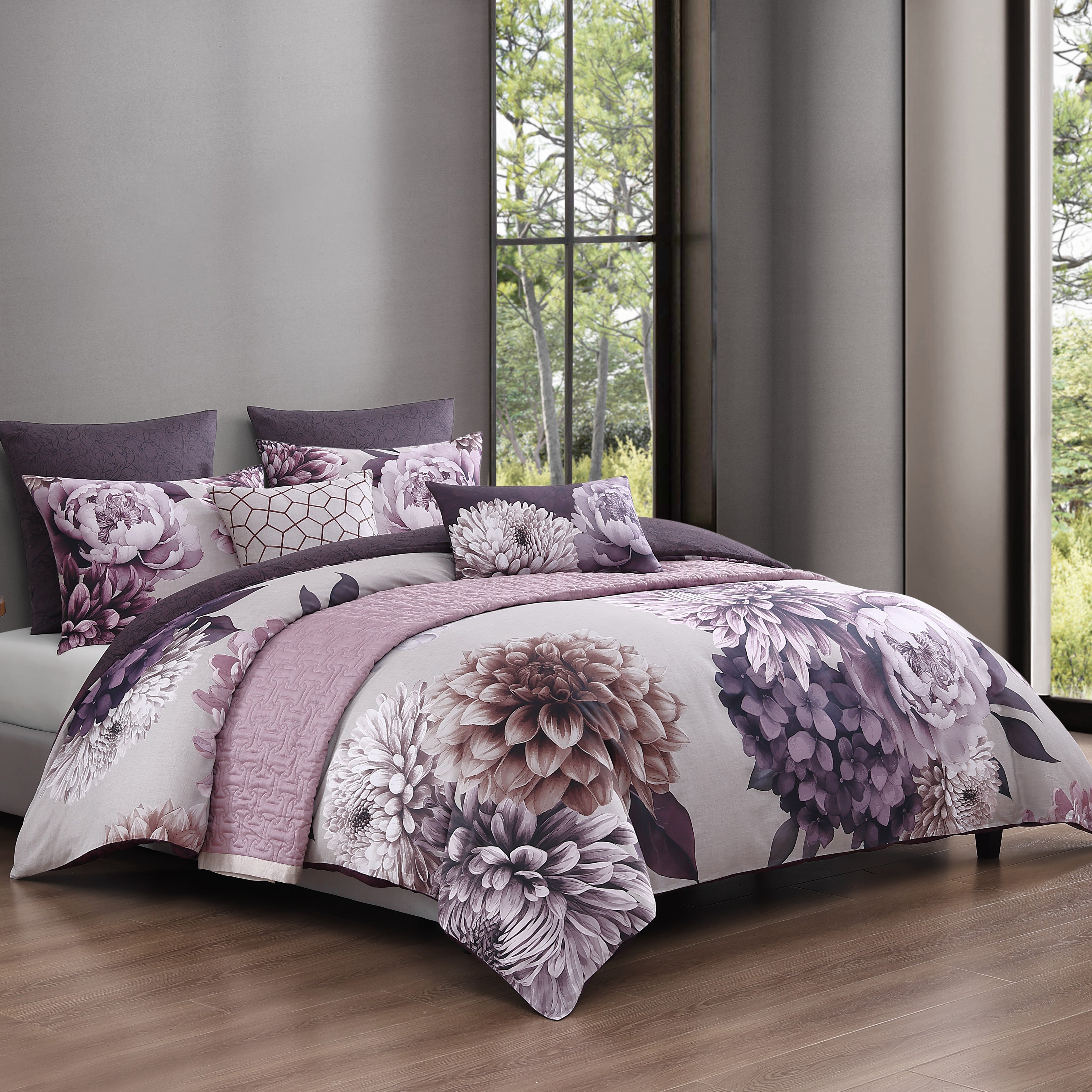 Bebejan Plum Petal 5 Piece Reversible Comforter Set